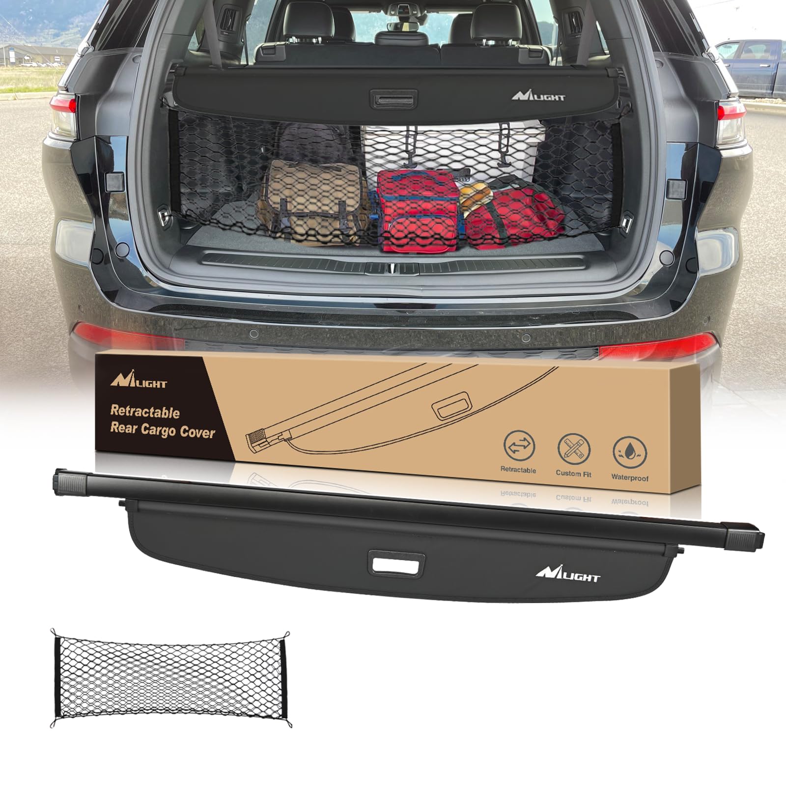 Photo 1 of [Item bent badly] Nilight Trunk Cargo Cover for Jeep Grand Cherokee L 3 Row 2021 2022 2023 2024 2025, Retractable Security Shade Rear Cargo Cover, with Trunk Storage Net