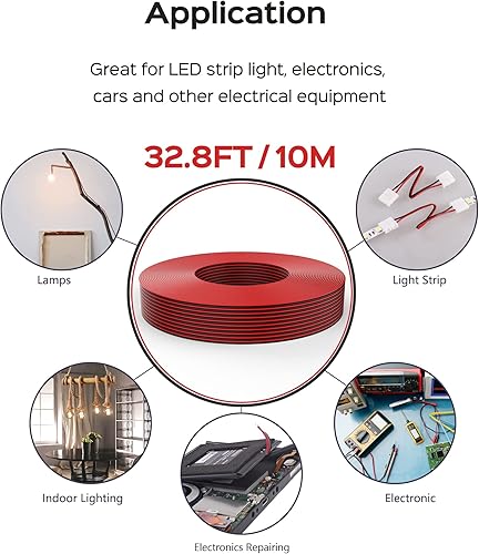 Miniatura 6 de JACKYLED 2 cables 18AWG 2 conductores Cable eléctrico 10M32.8 pies, cable flexible calibre 18 para tiras LED, cable eléctrico 12V24V CC, cable 182