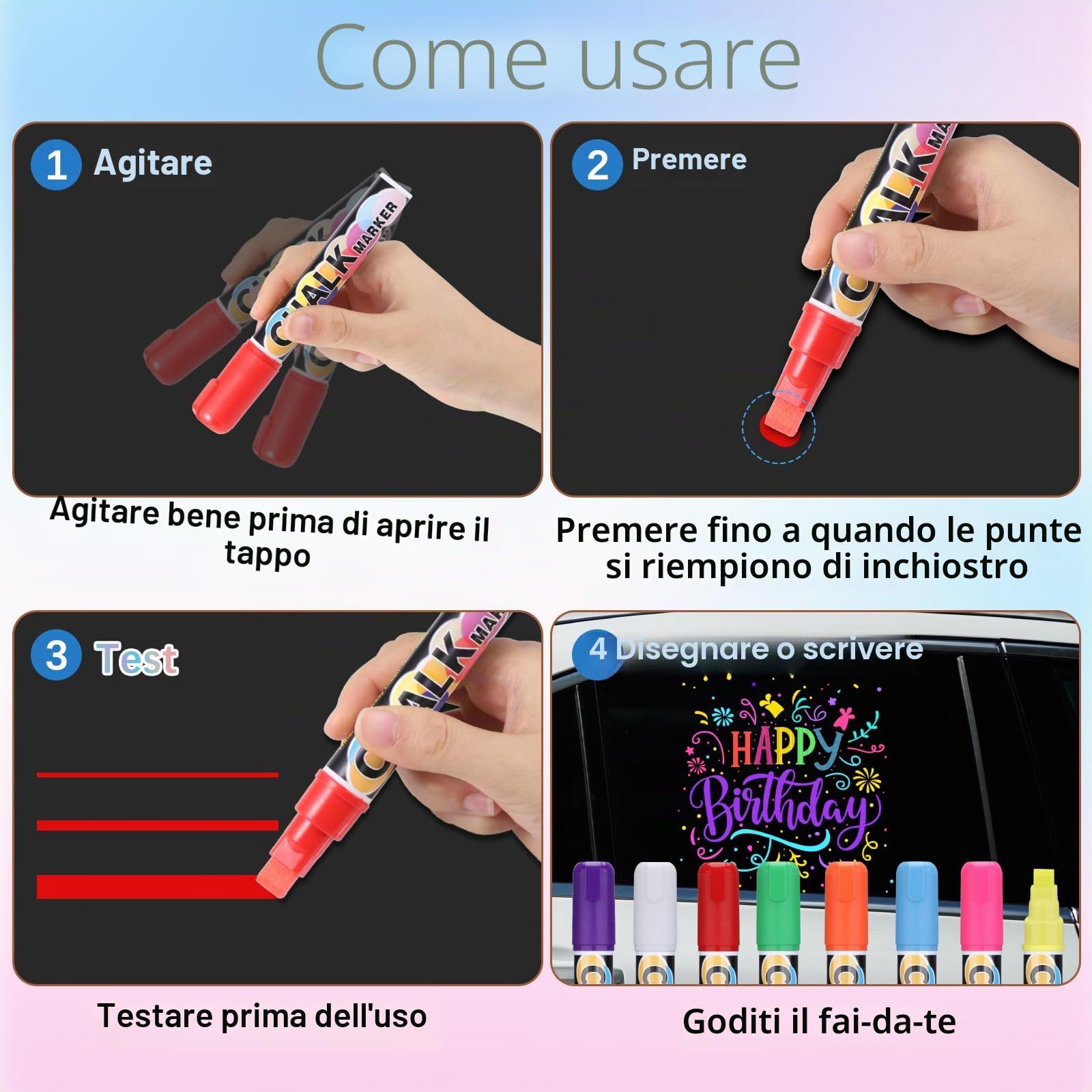 JIANTA Penne a Gesso Liquido Jumbo 8 Colori Gessetti Lavabili per Finestra 10mm Pennarelli per Lavagna