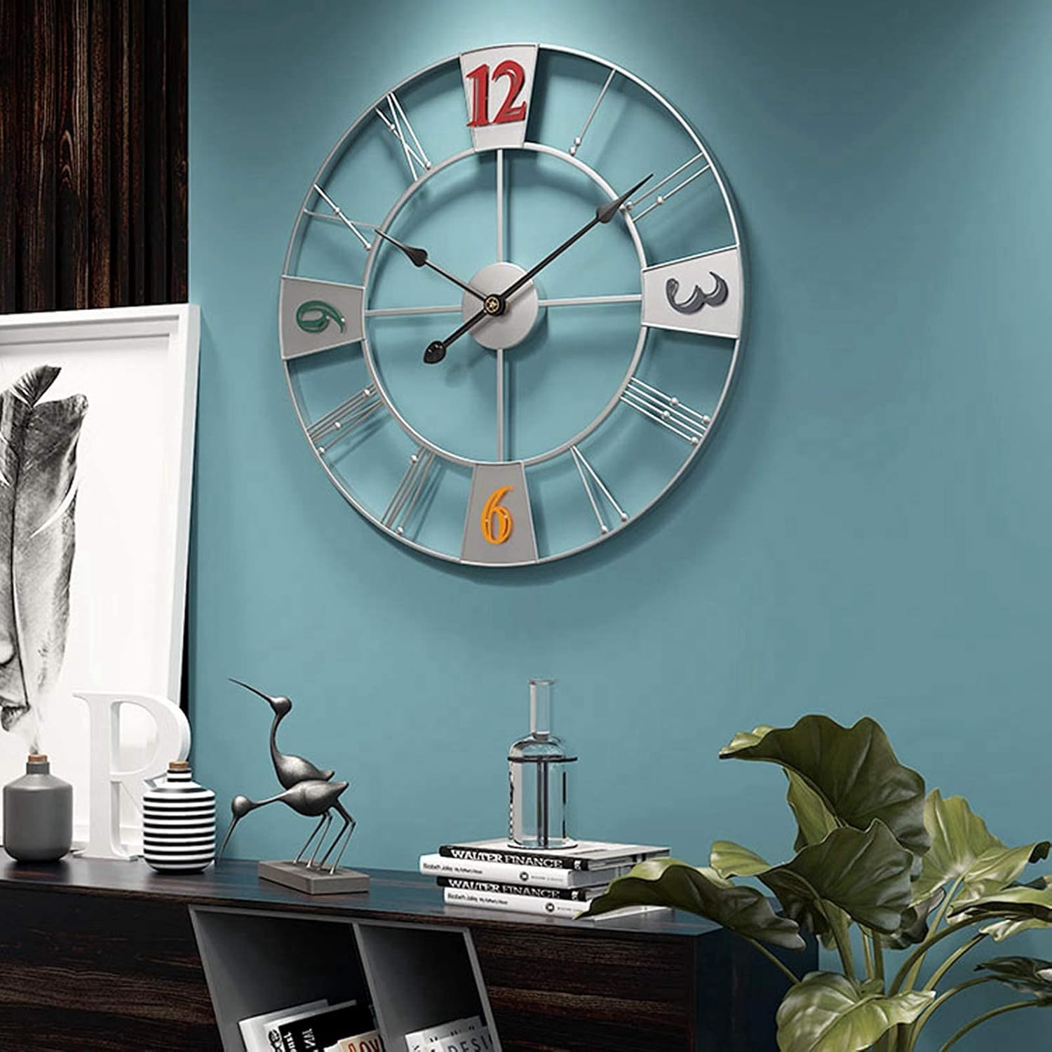 SBTXHJWCGLD Outdoor Garden Wall Clock, 23 Inch Large Retro Garden Clock Giant Open Face Rome Waterproof Outdoor Clock Wrought Iron Outside Clock Indoor Outdoor Decoration Mute Quartz Wall Cloc