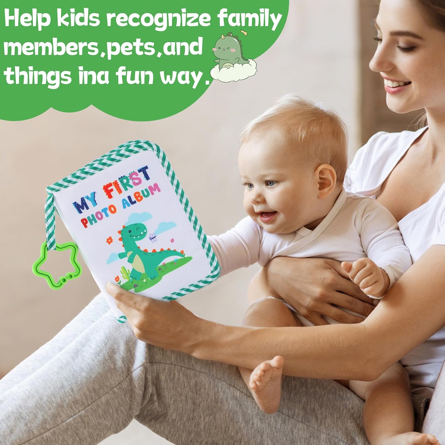 Baby's My First Family Album Soft Photo Cloth Book Dinosaur My First Book of Photos Dino Baby Memory Album Gift Holds 4x6 Pictures for Babies Newborn Toddler & Kids Baby Shower