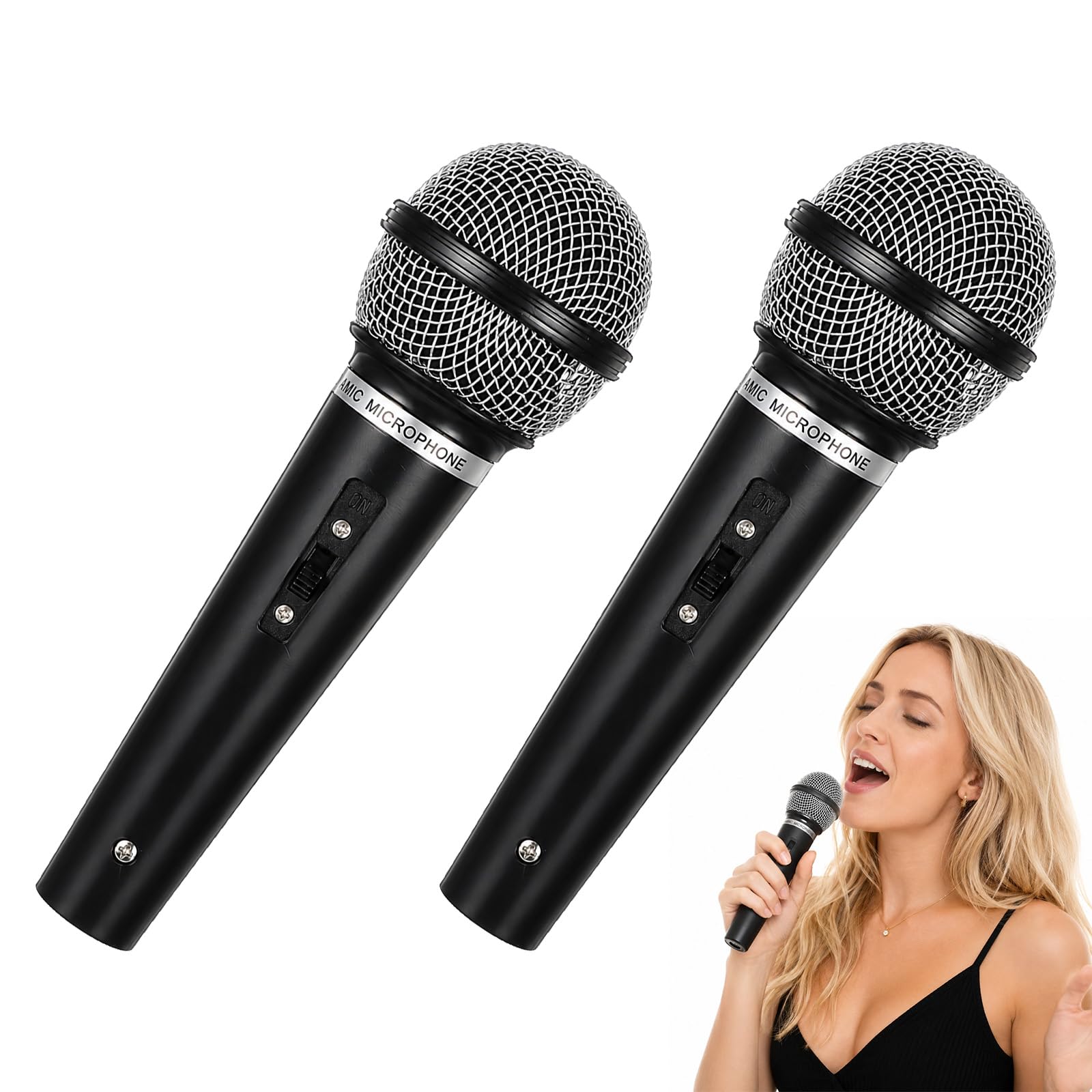 Quilax 2Pack Black Fake Microphone Prop, Toy Microphone for Cosplay
