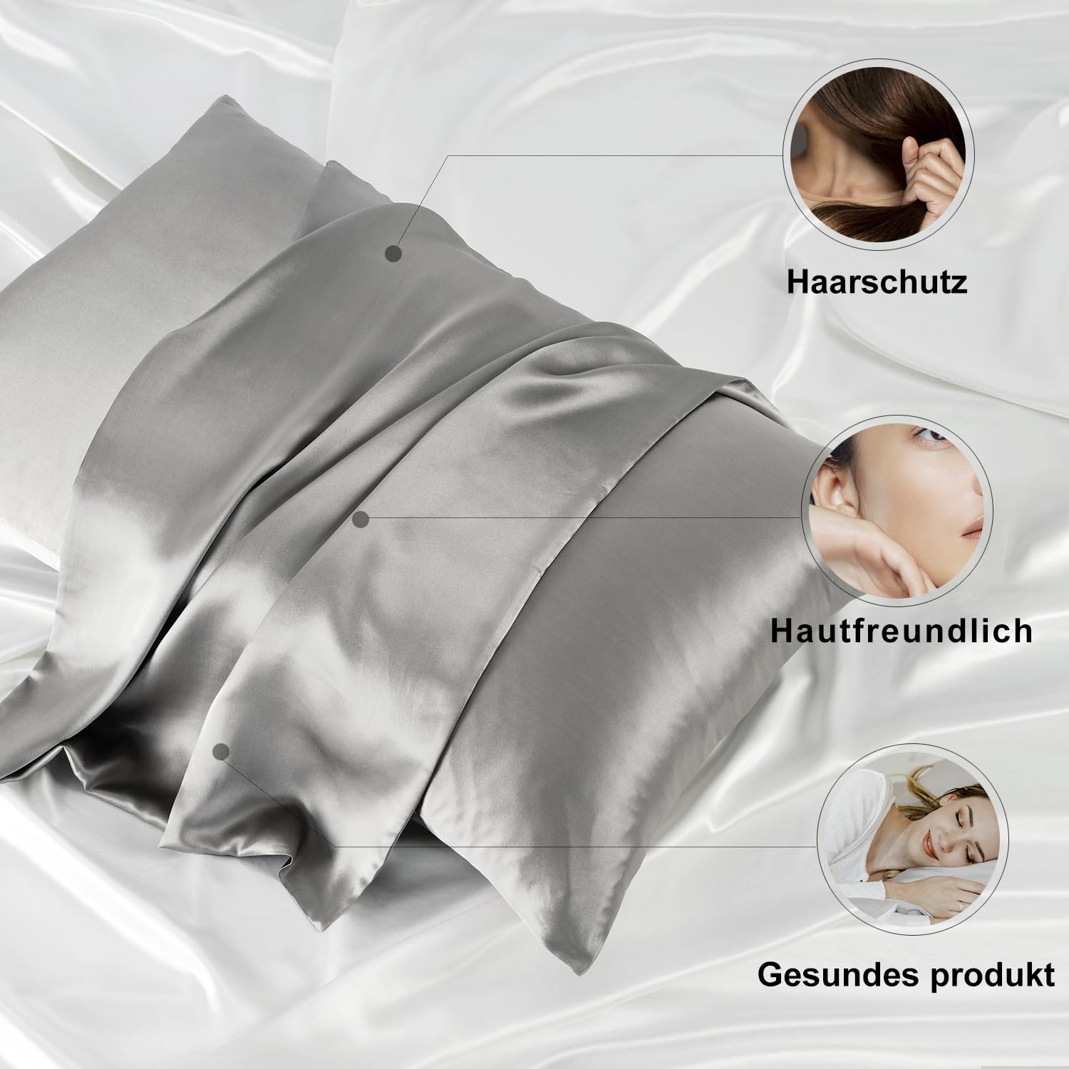 ZIMASILK 100% Mulberry Silk Pillowcase for Hair and Skin,Both Sides 19 Momme Silk, 1pc (40x60 cm, Dark Grey) - Image 4
