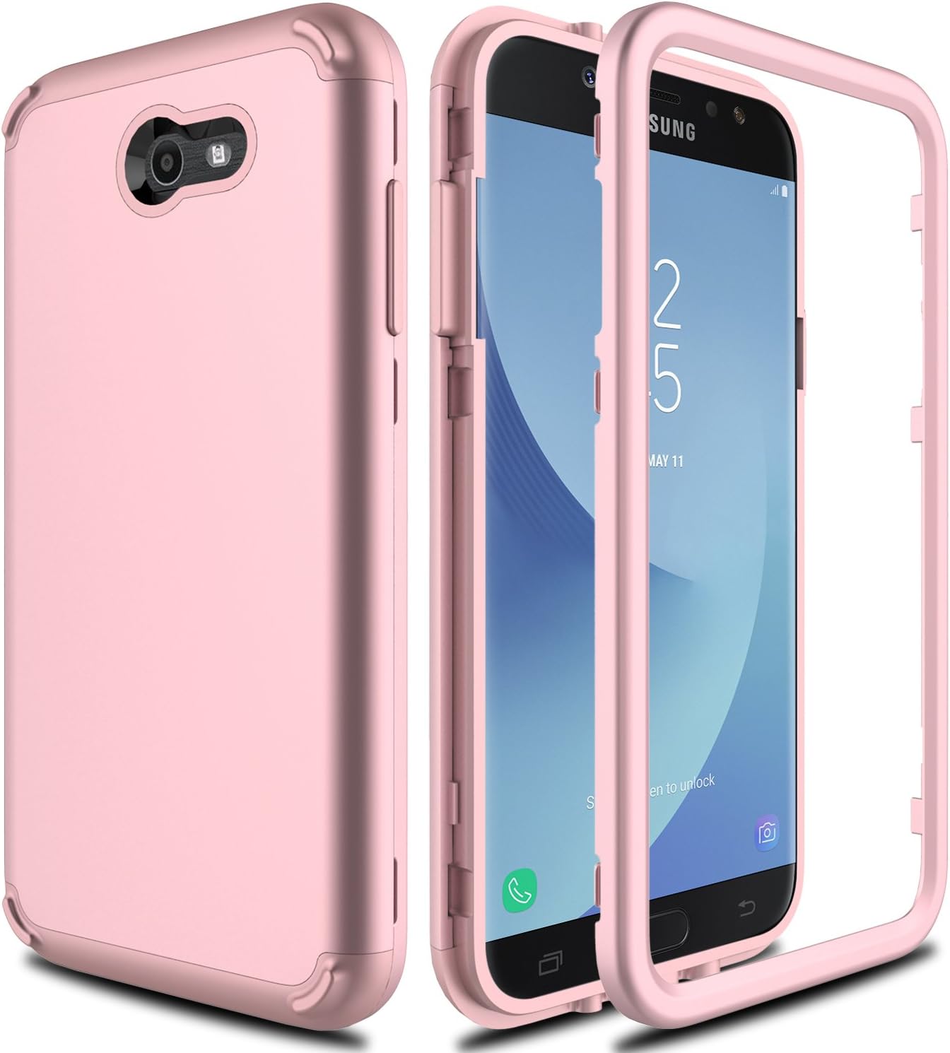 AMENQ Samsung Galaxy J7 Prime Case, Galaxy J7 V Case, J7 Perx / J7 Sky Pro/Galaxy Halo 3 in 1 Heavy Duty Absorb Impact Silicone Rubber Smooth PC Protection Cover for Galaxy J7 2017 (Rose Gold