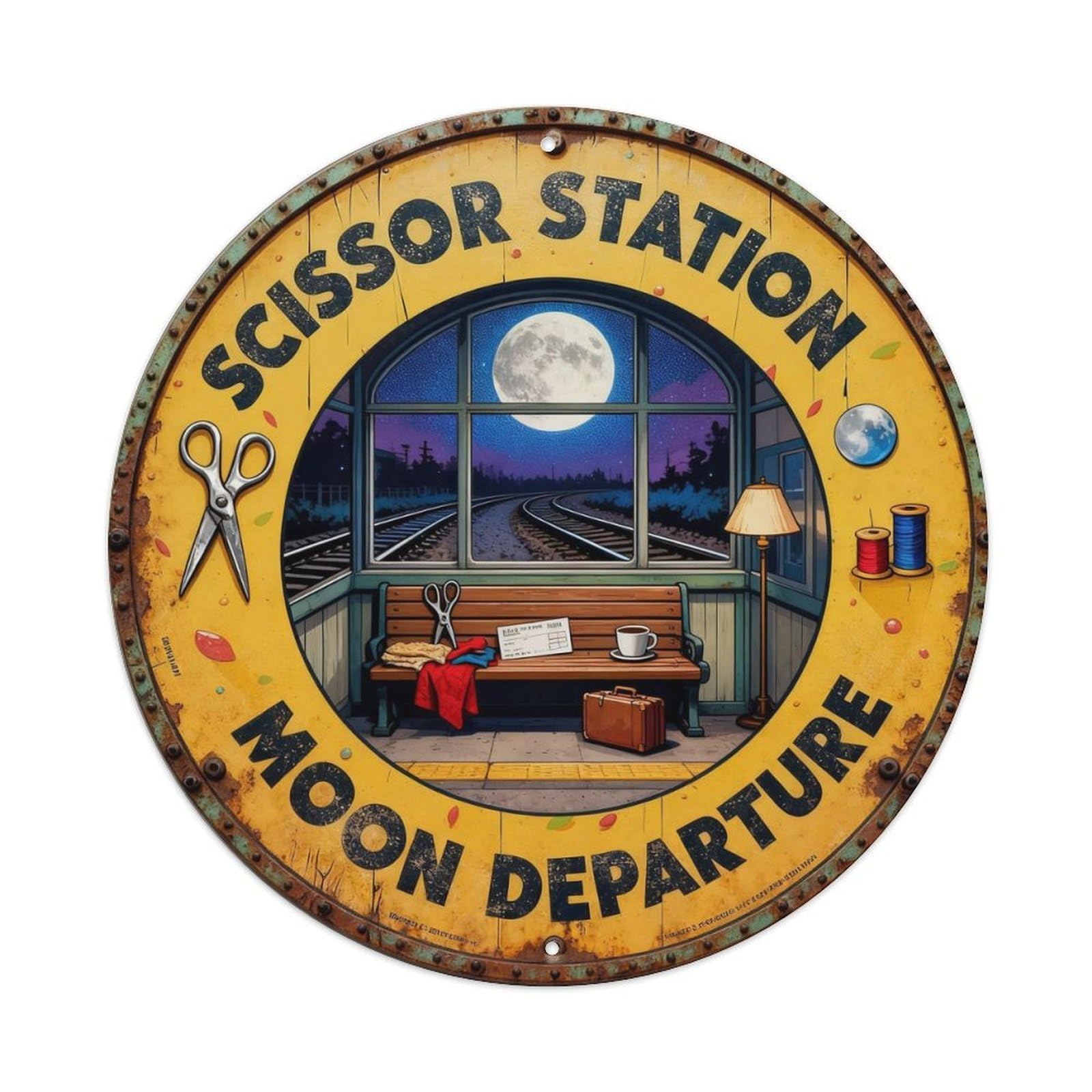 Scissor Station Sign Metal Tin Sign Plaque