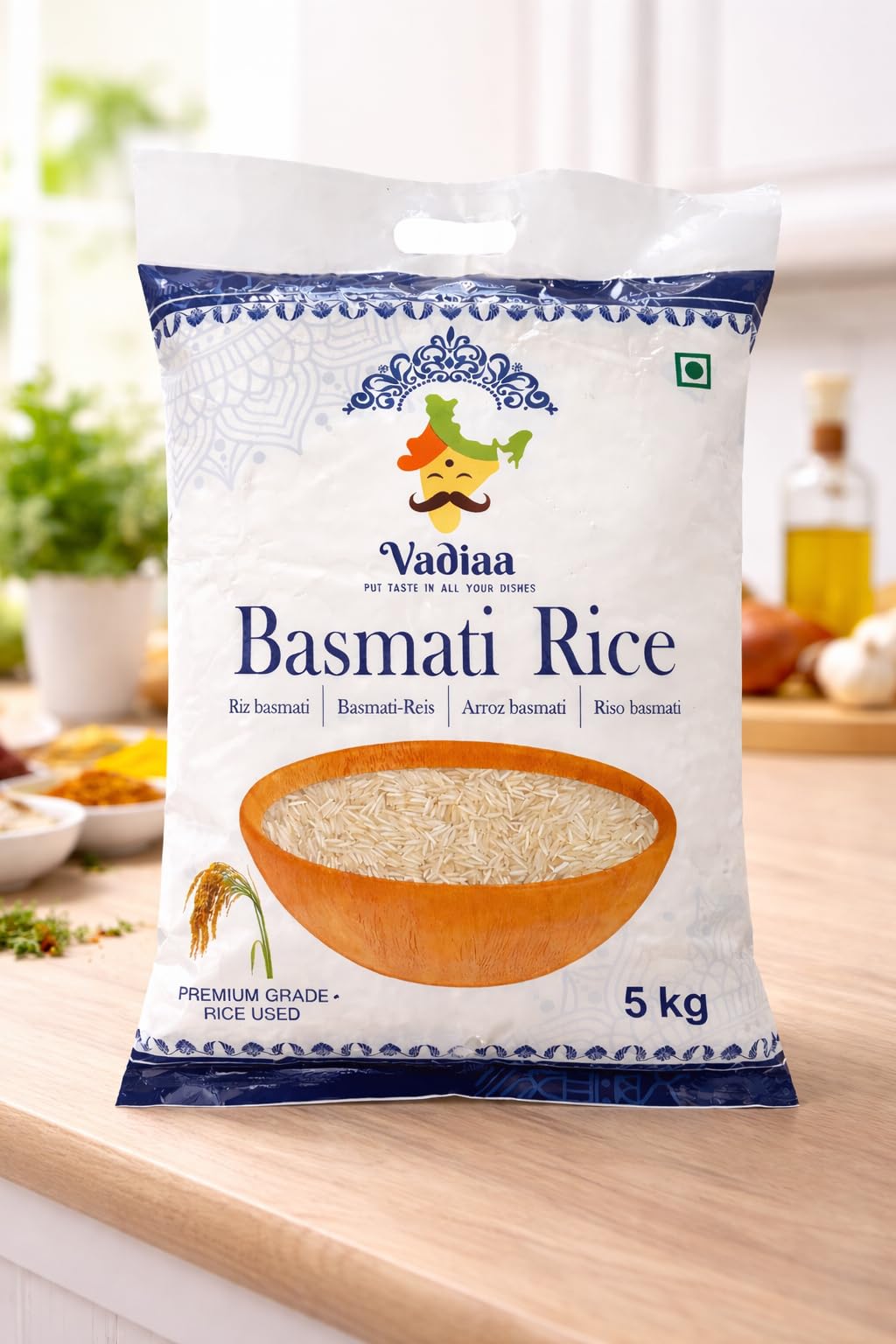 Vadiaa Riz Basmati 1121 Premium 5 kg – Grains Extra Longs | Texture légère, grains séparés, parfum délicat, sélection du Pendjab, usage familial et restauration