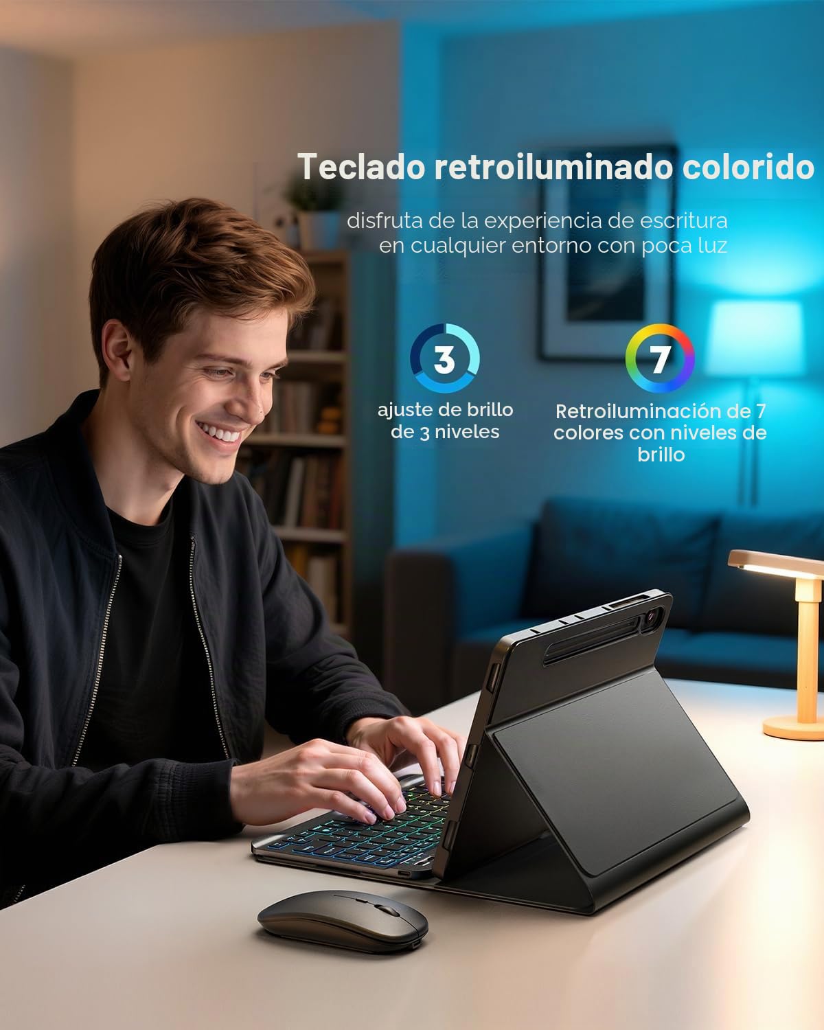 Funda con teclado para Samsung Galaxy Tab S11 Ultra / S10 Ultra / S9 Ultra / S8 Ultra de 14.6 pulgadas - Teclado magnético desmontable retroiluminado con 7 colores de arcoíris con soporte para