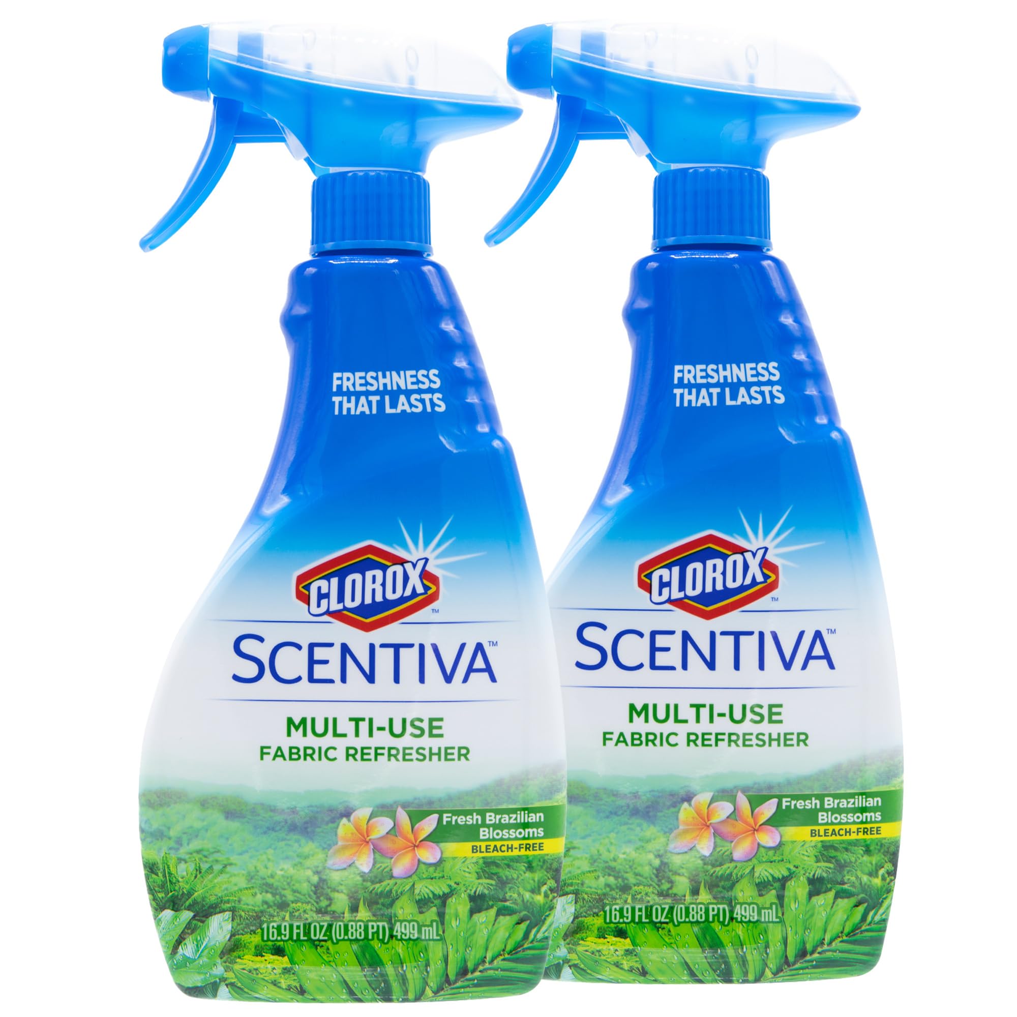 Clorox Scentiva Refresher Spray, Fresh Brazilian Blossoms Scent - Multi-Use Fabric &amp; Linen Freshener Spray - Odor Eliminator for Home, Upholstery, Bedding, Curtains, Room, 16.9 Fl Oz - 2 Pack