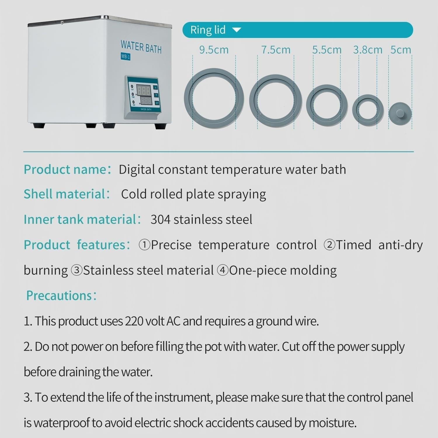 Bain-marie numérique de laboratoire, contrôle numérique de la température avec minuterie, 300 W, capacité 3 L, affichage LED, pour un chauffage précis dans les laboratoires
