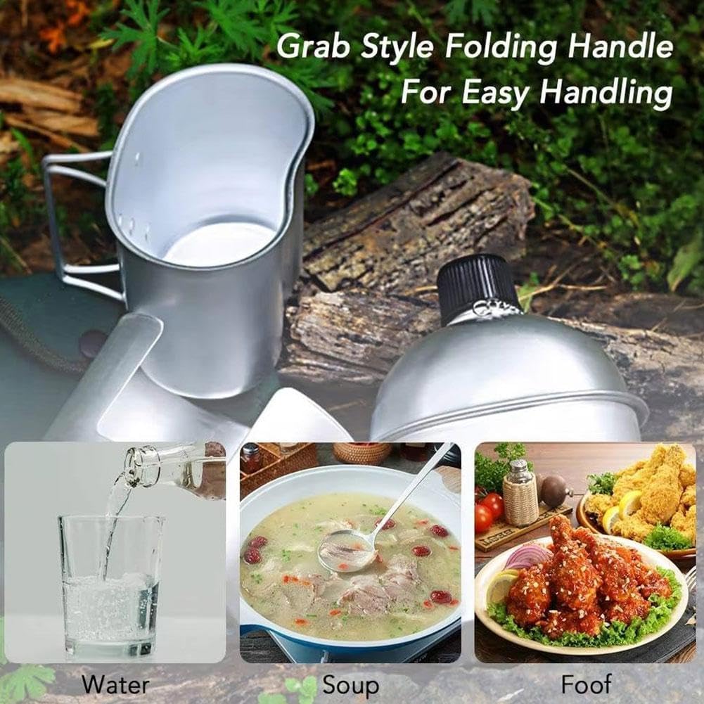 Canteen Cup and Stove Pouch Kit, Stainless Steel Camping Cookware Set with Alcohol Burner and Storage Bag, for Outdoor Backpacking Hiking Survival Gear