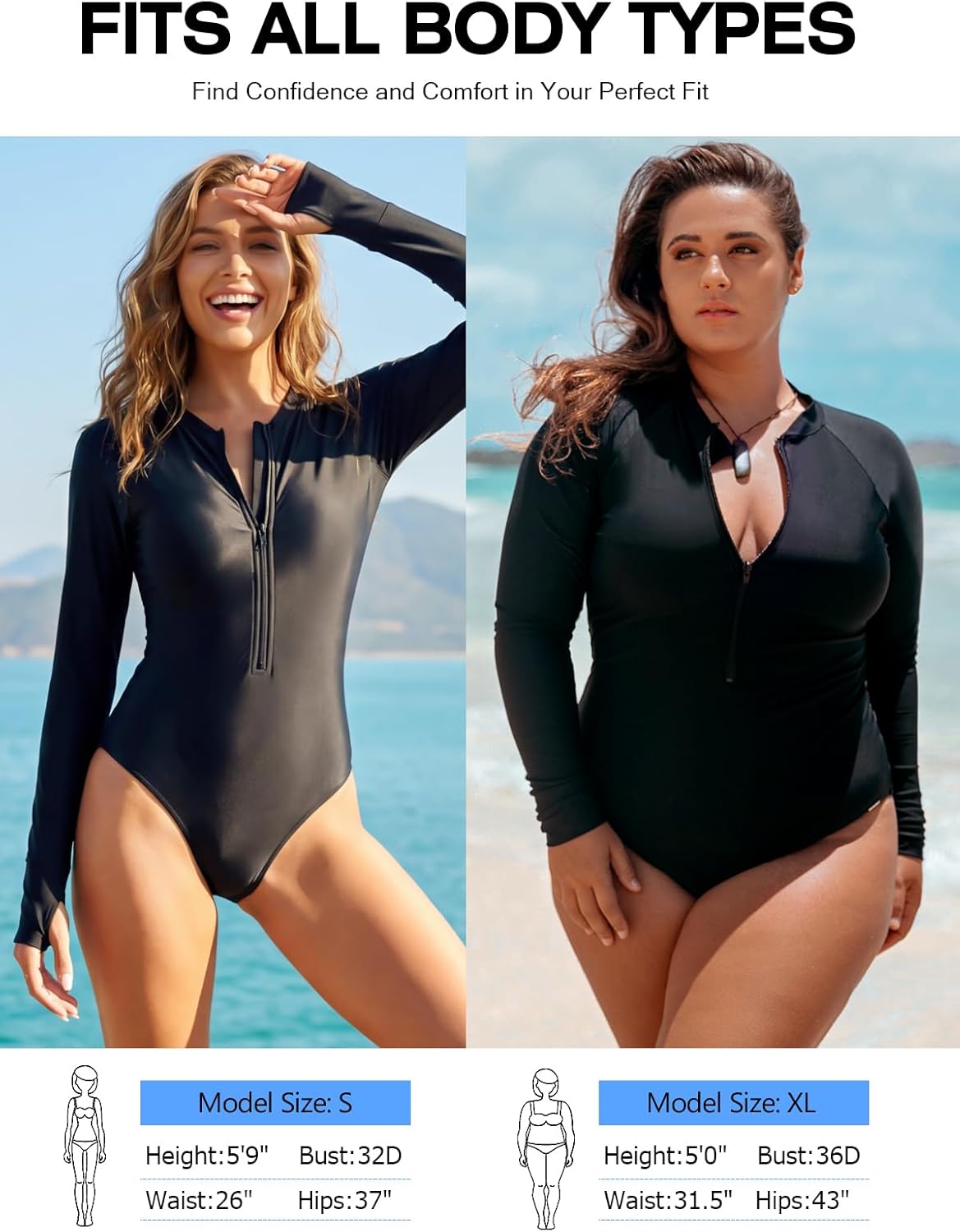 RELLECIGA Women's One Piece Swimsuits Long Sleeve Rash Guard UV Protection Surfing Swimsuit Bathing Suit - Image 5