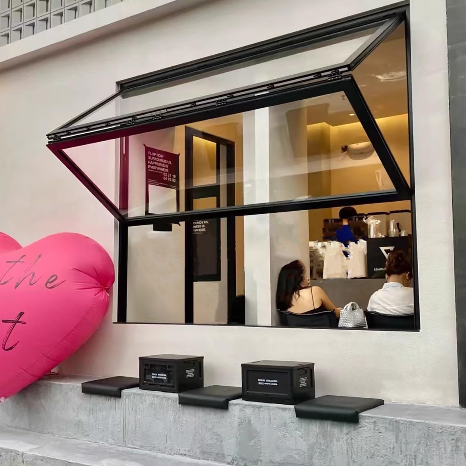 Klappbares Schiebefenster für Konzessionsfenster mit verstärktem Glas für Kuchen- und Snack-Displays, ideal für Cafés und Veranstaltungen