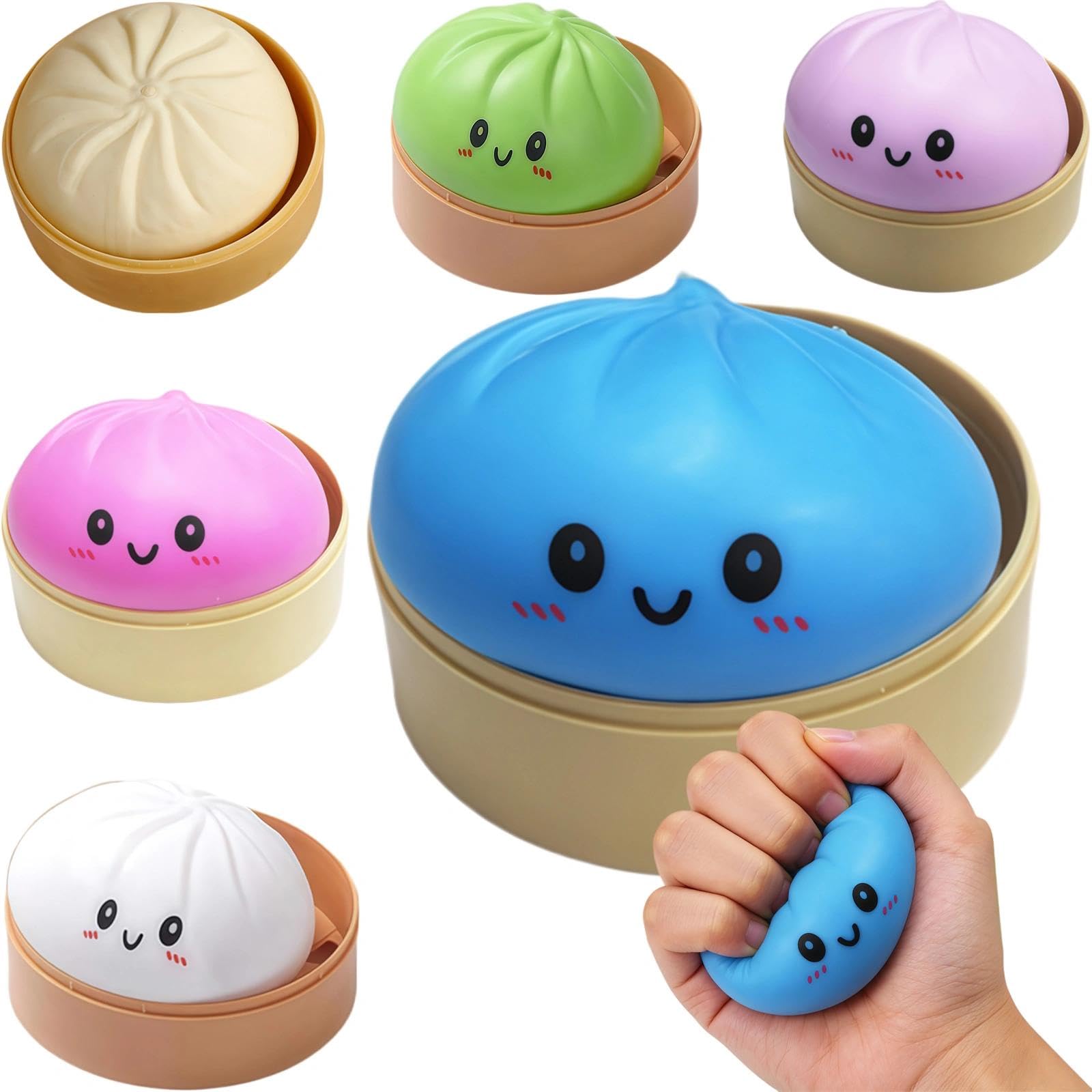 Dumpling Squishy Blue Smiley Face Giant Slow Rising Squeeze Sensory Stress Relief, Soft Flexible Calming Desktop Decor for Home Office, Portable Tactile Relaxation Accessory for Daily Tension Relief