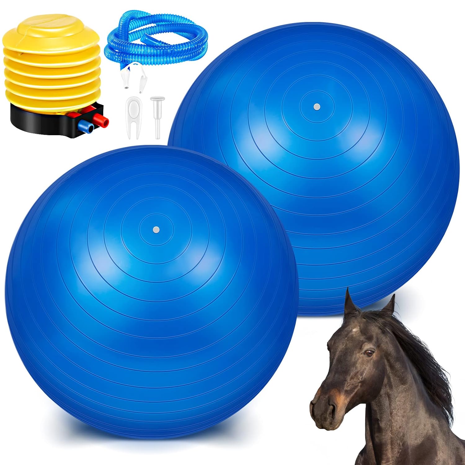 Sotiff 2 Pcs 40 Inch Horse Ball for Play Large Horse Big Equine Herding Anti Burst Dog Ball Soccer Giant, Pump Included(40 Inch,Blue)