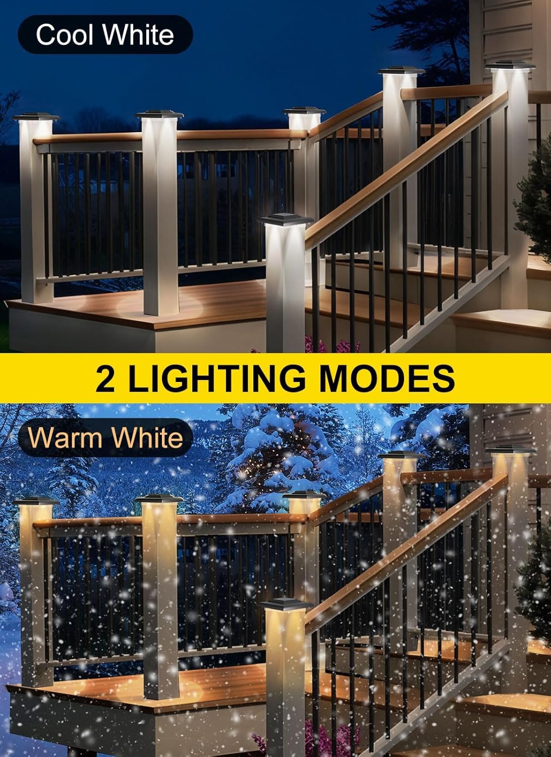 NATPOW Luces solares para postes de jardín, luces de valla de jardín, blanco cálido y blanco frío, luz exterior de atardecer hasta el amanecer, encendido/apagado automático, lámpara IP65 impermeable