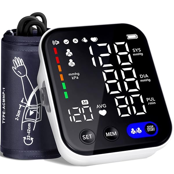 Blood Pressure Monitor, Upper Arm Blood Pressure Monitors for Home Use, Adjustable 8.7"-16.5" Blood Pressure Cuff, 2-User 2X120 Memory, One Touch Operation, Accurate BP Machine
