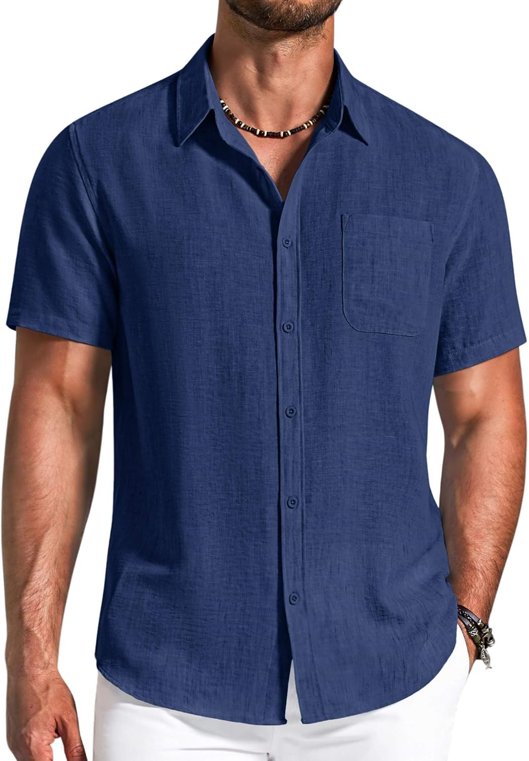 COOFANDY Men's Button Down Shirts Short Sleeve Casual Shirt Summer Beach Textured Shirts