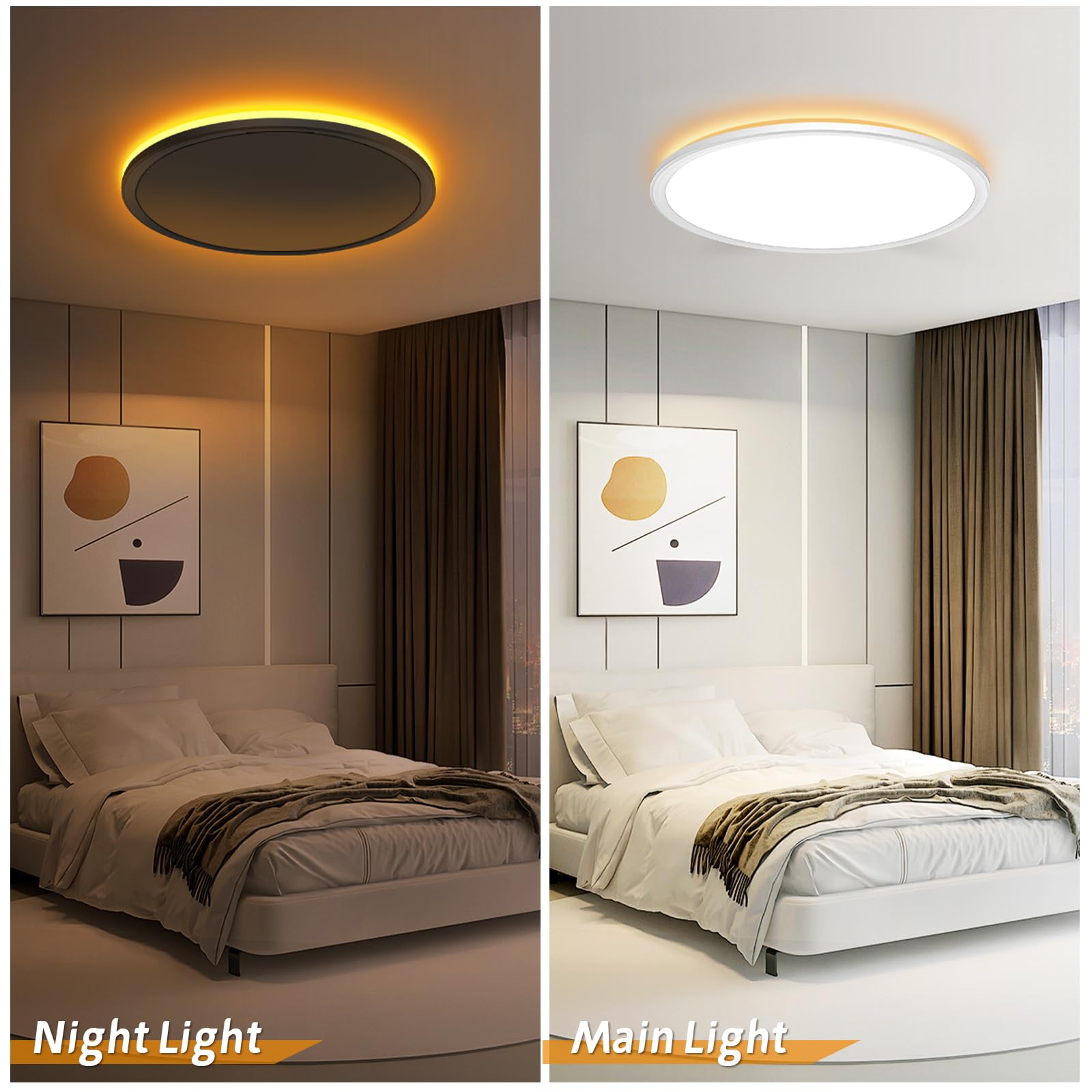 NEEMOSI Plafoniera Led Soffitto Dimmerabile con Timer, 24W Lampadario LED Soffitto con Telecomando & Luce Notturna, Moderna Plafoniere Rotonda per Cucina, Bagno, Camera da Letto, Soggiorno Ø29.5cm