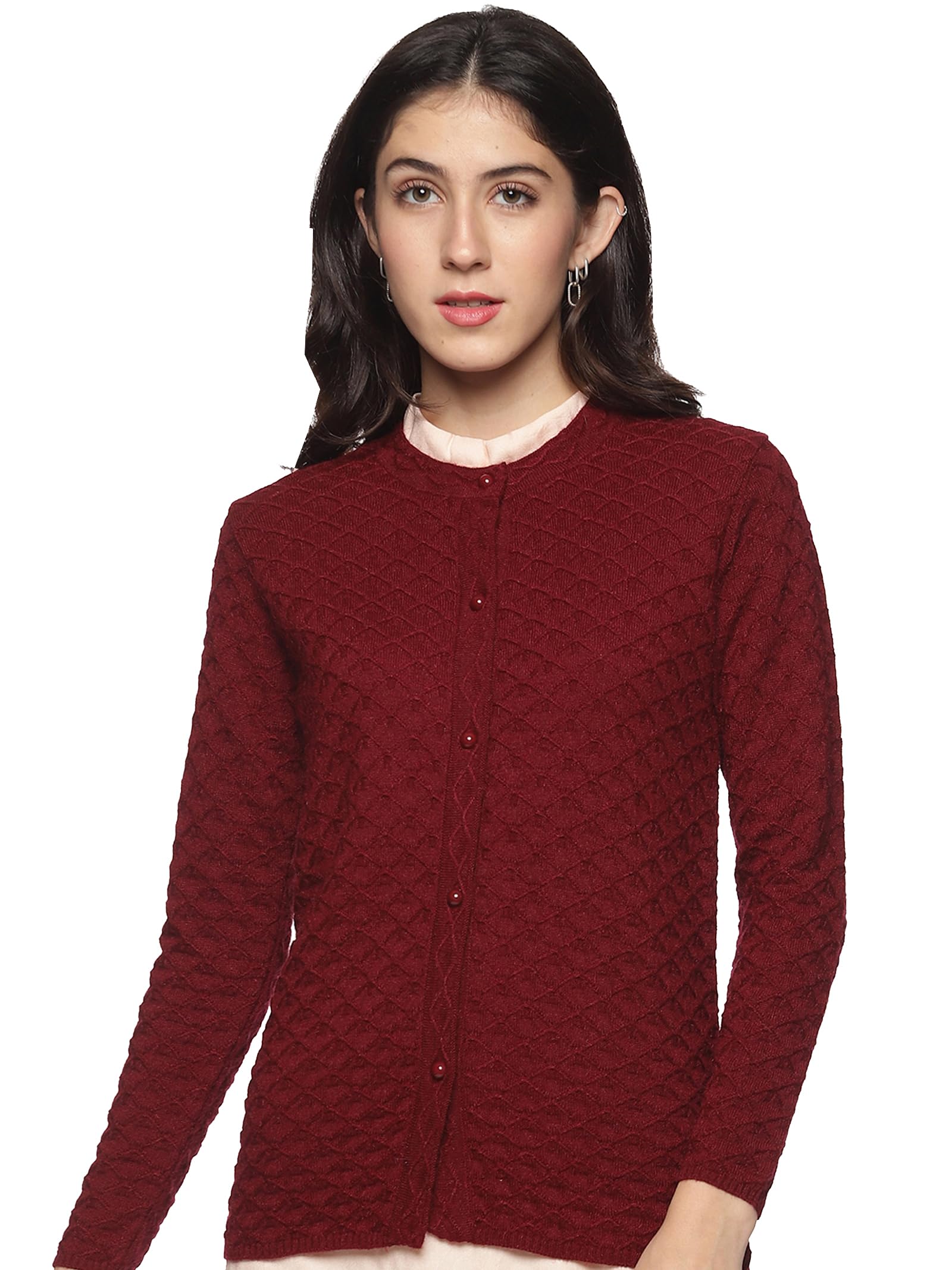 clapton Wool Blend Round Neck Full Sleeve Casual Solid Winter Wear Cardigans for Women-GA1220-picture-8
