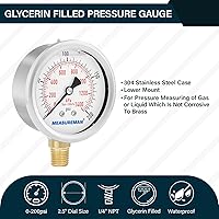 Vista 59 de MEASUREMAN - Manómetro hidráulico relleno de glicerina, totalmente de acero inoxidable, tamaño del dial de 2.5 pulgadas, montaje inferior NPT de 1/4
