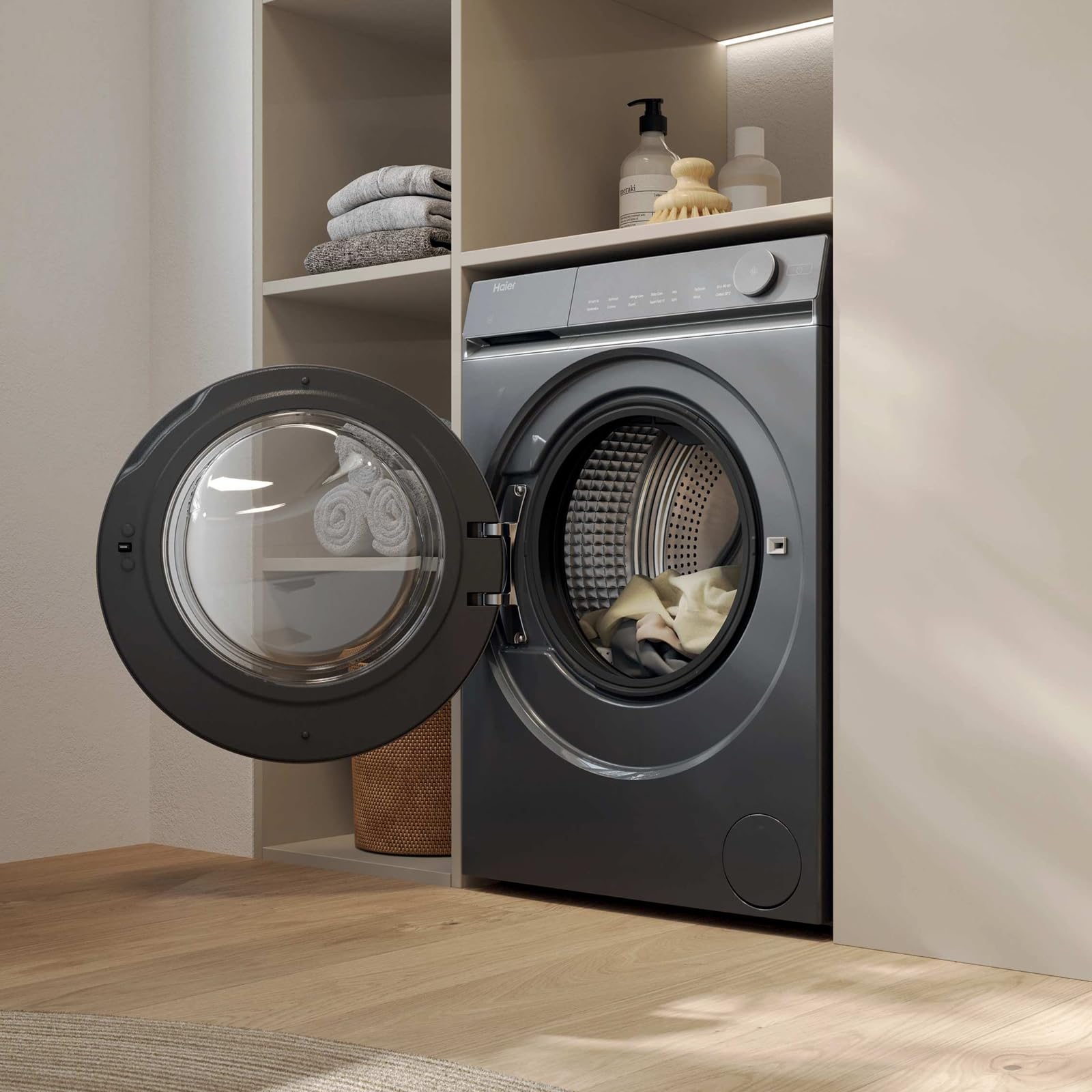 Haier X Serie 7 Lavatrice Slim 8 kg, Libera Installazione, Carica Frontale, Classe A-25%, 1400 Giri, Motore Direct Motion, Wi-Fi, hOn, 60 x 50 x 85 cm, Antracite Starry Silver - HW80-B14367GTUIT