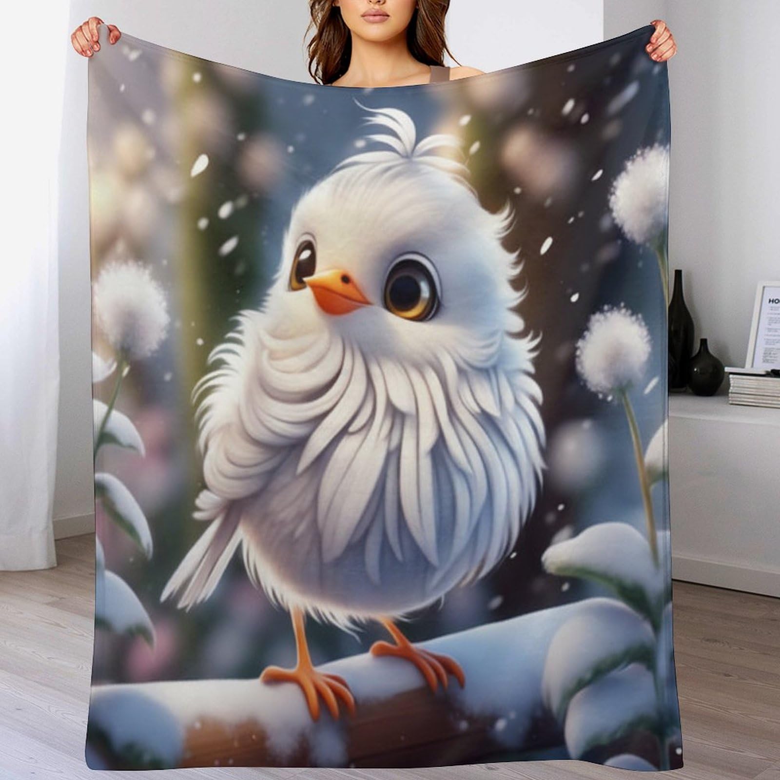 Plaid couverture polaire chaude Oiseau Mignon anti-frissons pour lit et canapé-lit