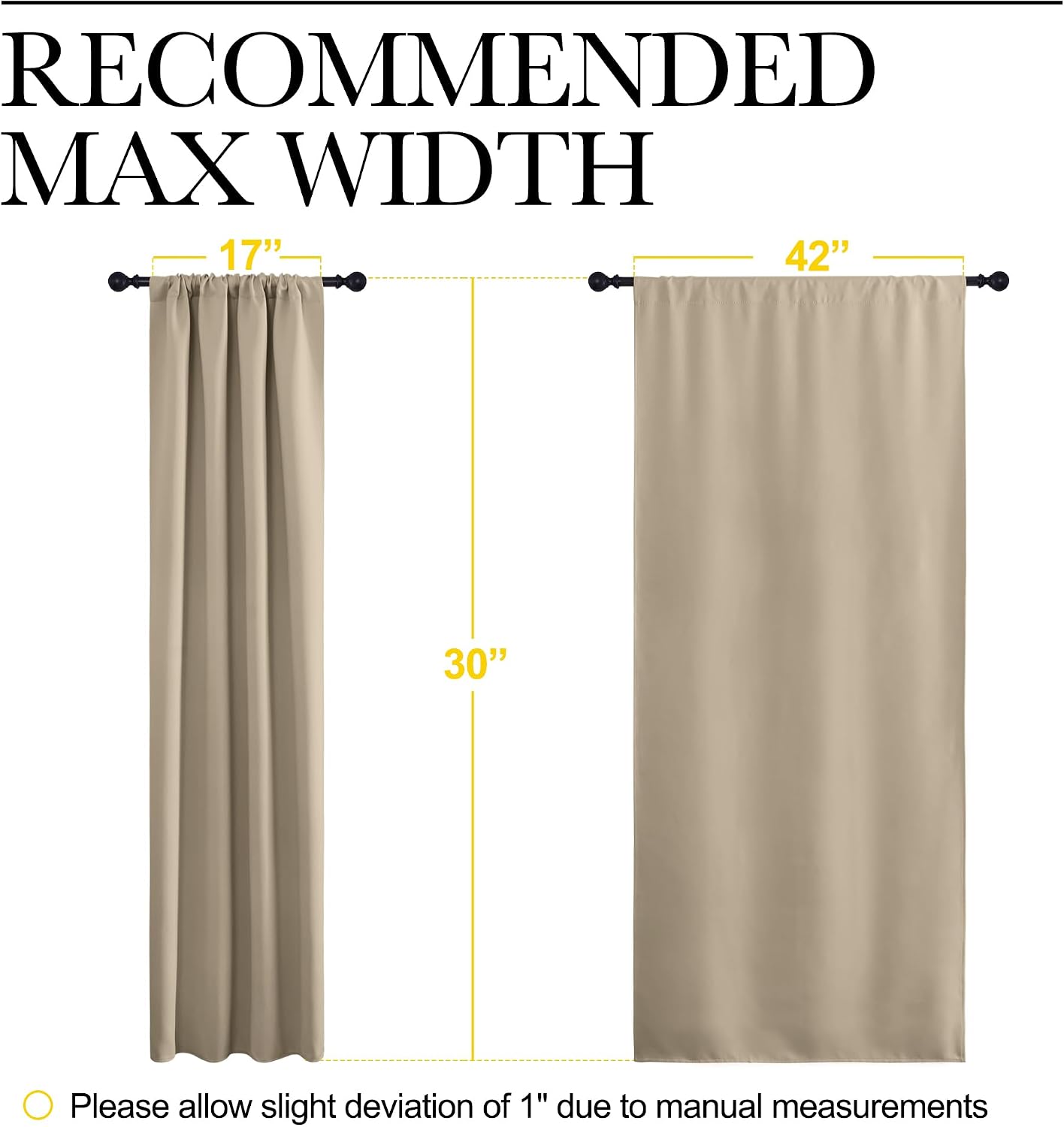  2 Panels Blackout Curtains, Rod Pocket Thermal Insulated Drapes for Kitchen, Heavy Duty Small Window Treatment for Dorm Room, Studio Apartment, Basement (Soft Taupe, W42 x L30) thumbnail