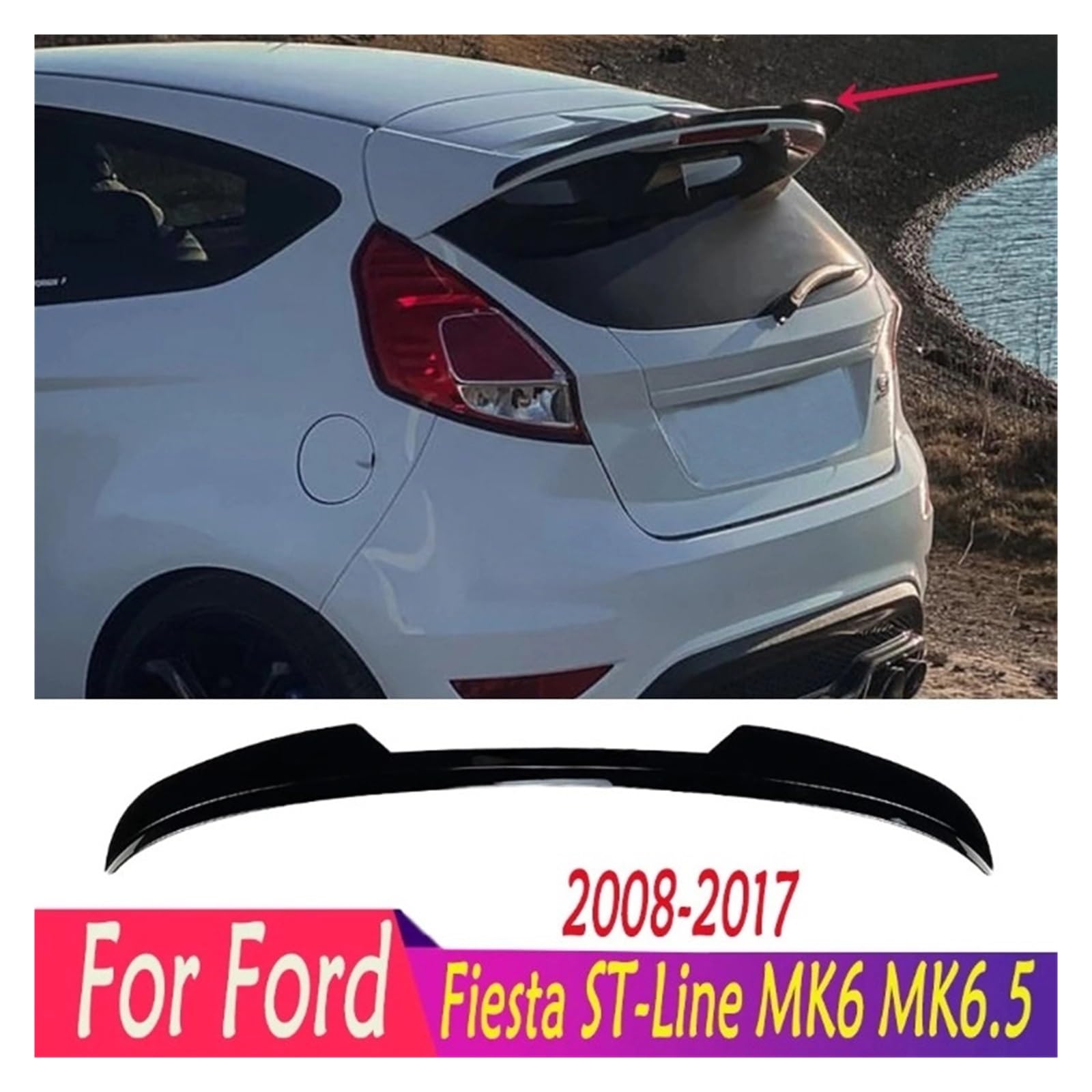 Kompatybilny z Fiesta 2008-2017 ST-Line MK6 MK6.5 Hatchback Tylny dach samochodu Spoiler Okno Skrzydło Splitter Wykończenie Body Kit(Carbon Look)