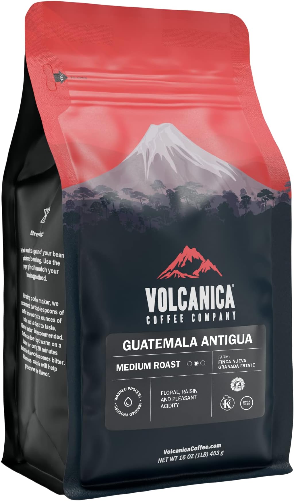 Volcanica Coffee グアテマラコーヒー、 アンティグア、 |ミディアムロースト、シングルオリジン、フレッシュロースト16オンス 1ポンド(1パック) ブラウン グアテマラ アンティグア ホールビーン