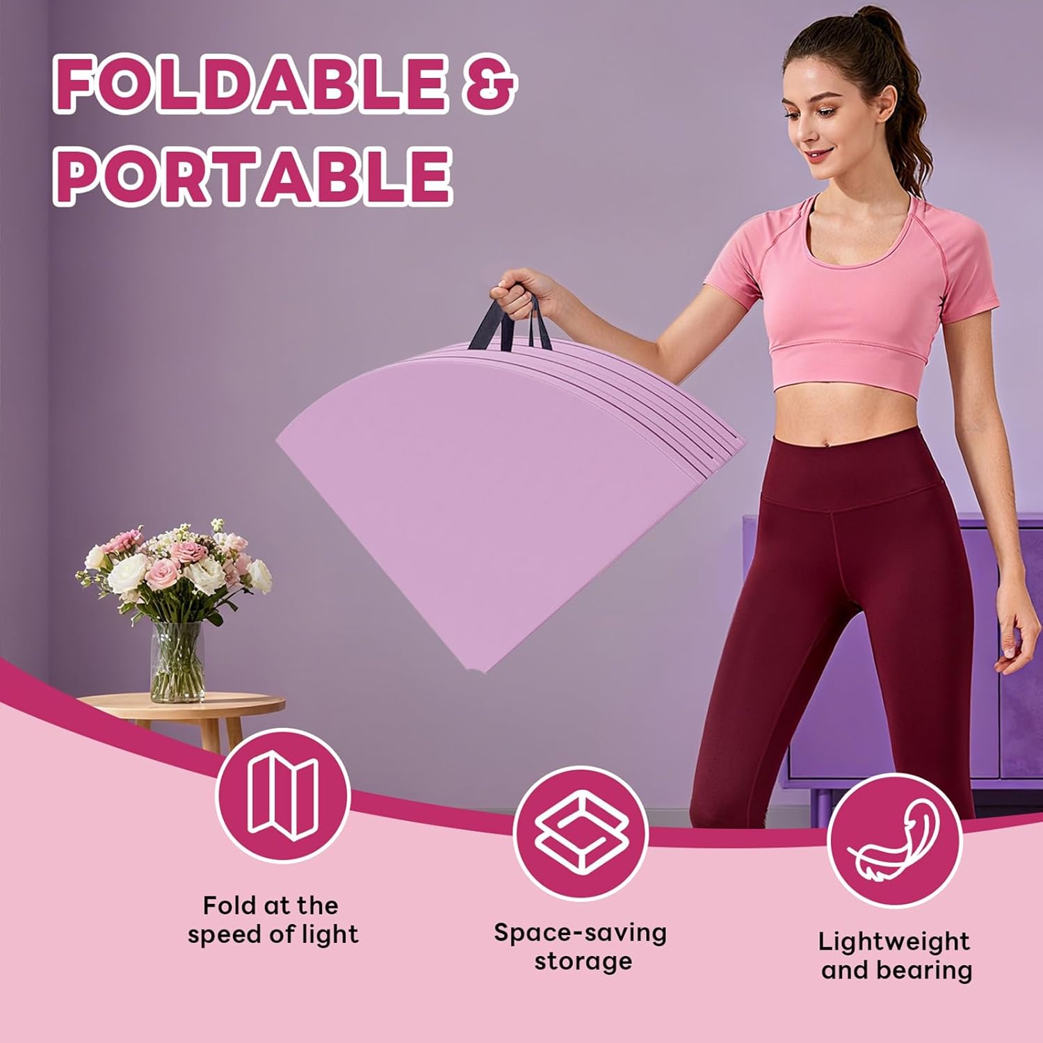 Dance Floor Mat, Pole Dance Mat with Carrying Handles, PU Leather and EPE Foam, Foldable for Gym, Home Training Fitness