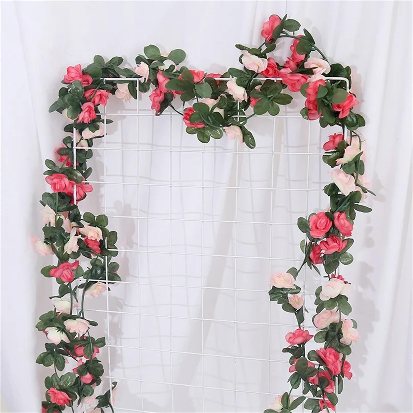 220 cm Seidenrosen-Hochzeitsdekorationsrebe | Künstlicher Blumenbogen mit Wandgirlande aus grünen Blättern