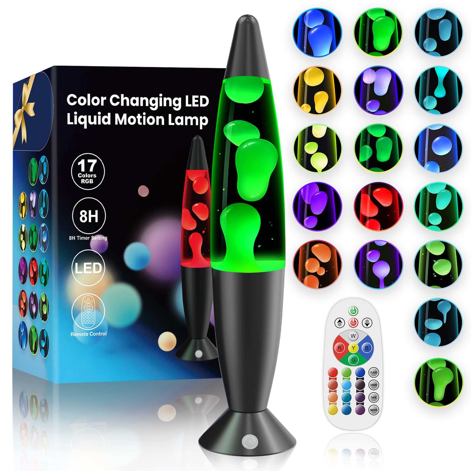 16 Inch Large LED Liquid Motion Lamps 17 Colors Color Changing Table Lamp for Kids Adults Bedroom Decor, Black Red Blue Green Pink Relax Night Light Sensory Mood Nightlight with 8H Timing