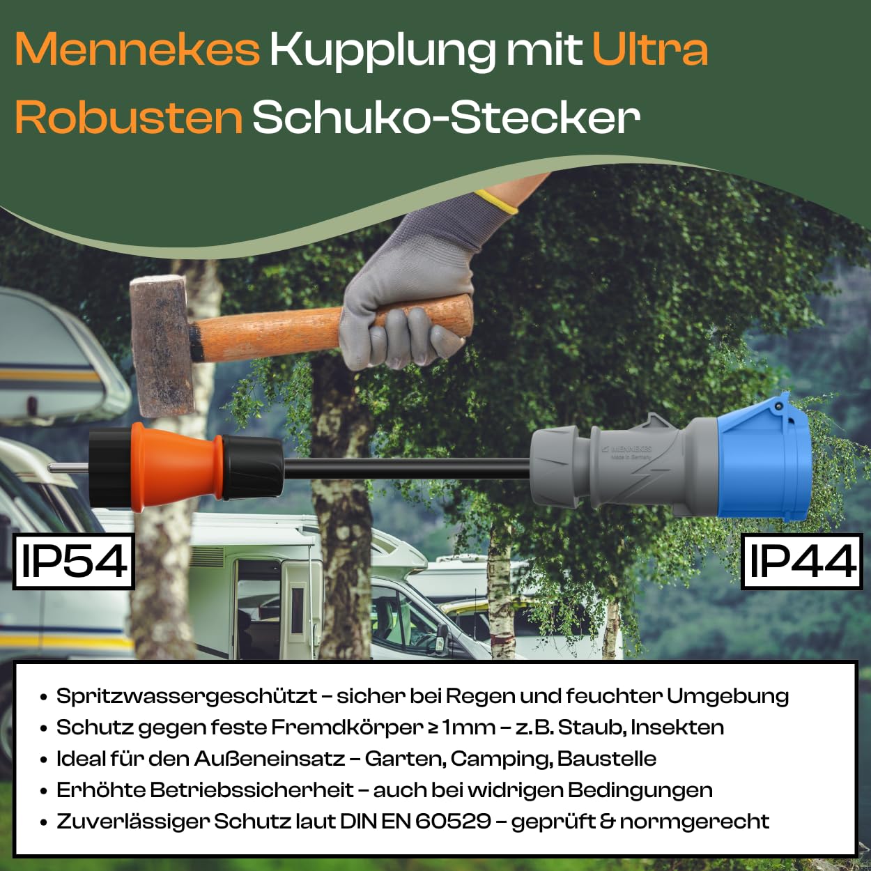 Schuko auf CEE Adapter 15m Camping Stromkabel TITANEX 3x2,5 Landstromkabel Wohnmobil Wohnwagen Kabel Camping Adapter 15 Meter Strom Verlängerungskabel CEE-Stecker Campingstecker