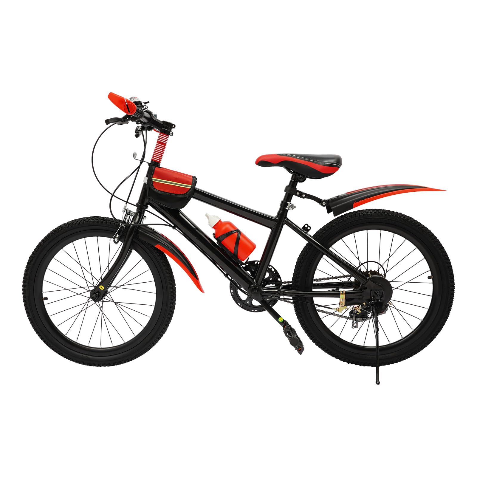 Bicicletta da bambino da montagna da 20 pollici, in acciaio al carbonio, capacità di carico di 75 kg, colore rosso, 7 velocità, altezza regolabile, con borsa di stoccaggio, per bambini a