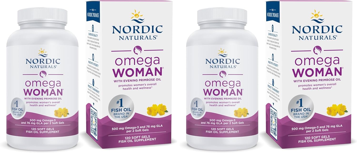 Nordic Naturals Omega Woman, Lemon - 120 Soft Gels - 500 mg Omega-3 + 800 mg Evening Primrose Oil - Healthy Skin & Optimal Wellness - Non-GMO - 60 Servings
