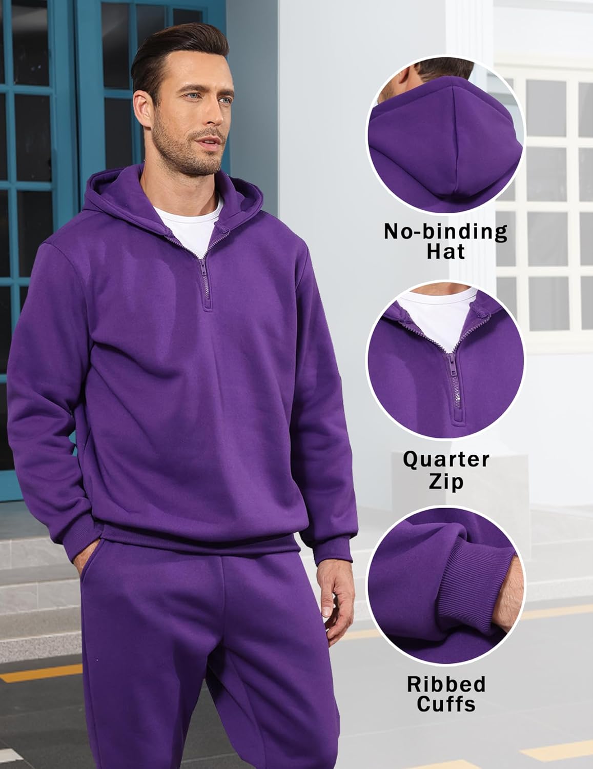 Men's Tacksuit 2-Piece Active Set Fleece Pullover Quarter Zip Sweatshirt and Sweatpants Jogging Sweatsuit Outfit