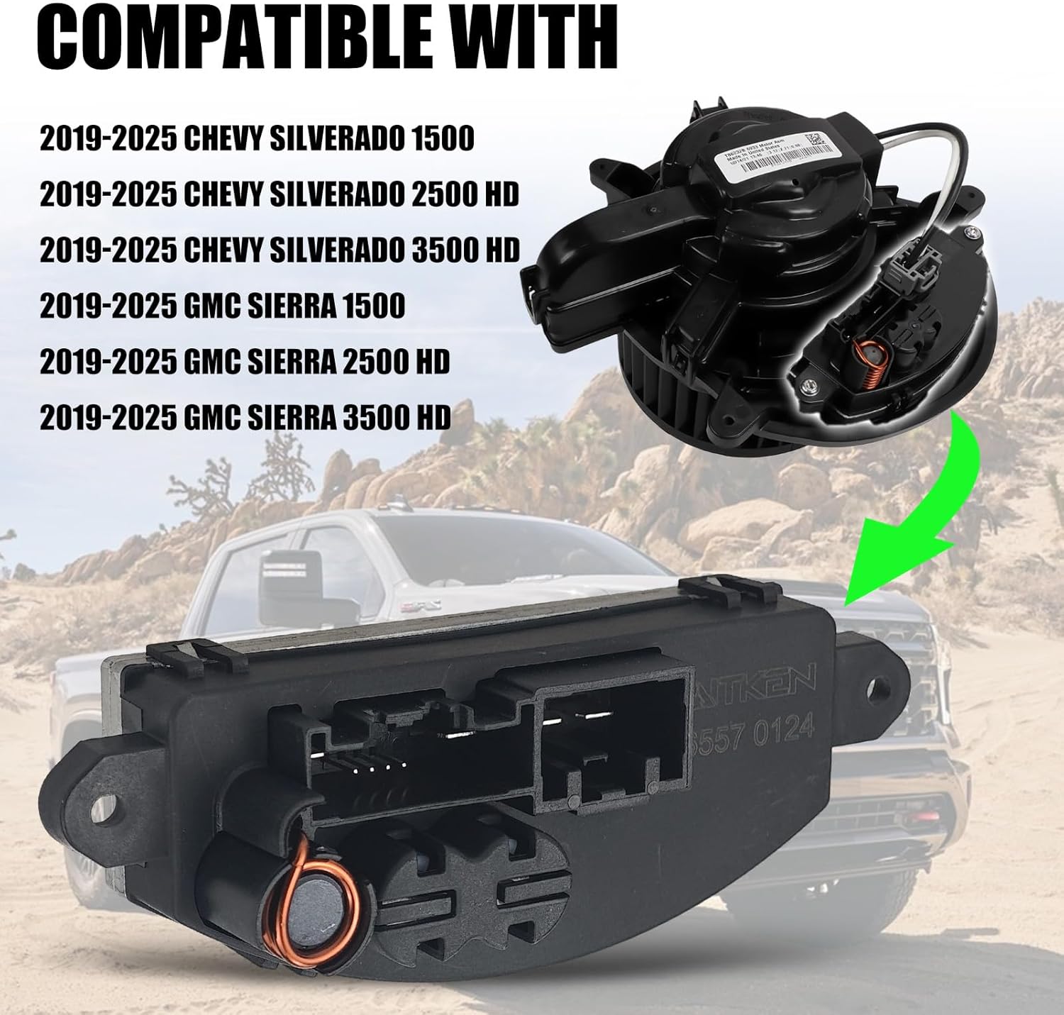 AITKEN HVAC Blower Motor Control Module Blower Motor Resistor Compatible with 2019-2025 Chevrolet Silverado GMC Sierra 1500 2500 3500 Replace #85577577.