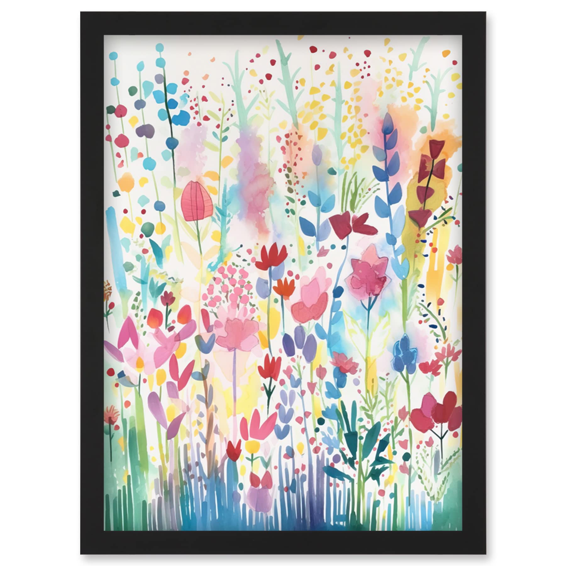 Artery8 Soft Pastel Wildflower Floral Folk Art Artwork Framed Wall Art Print A4