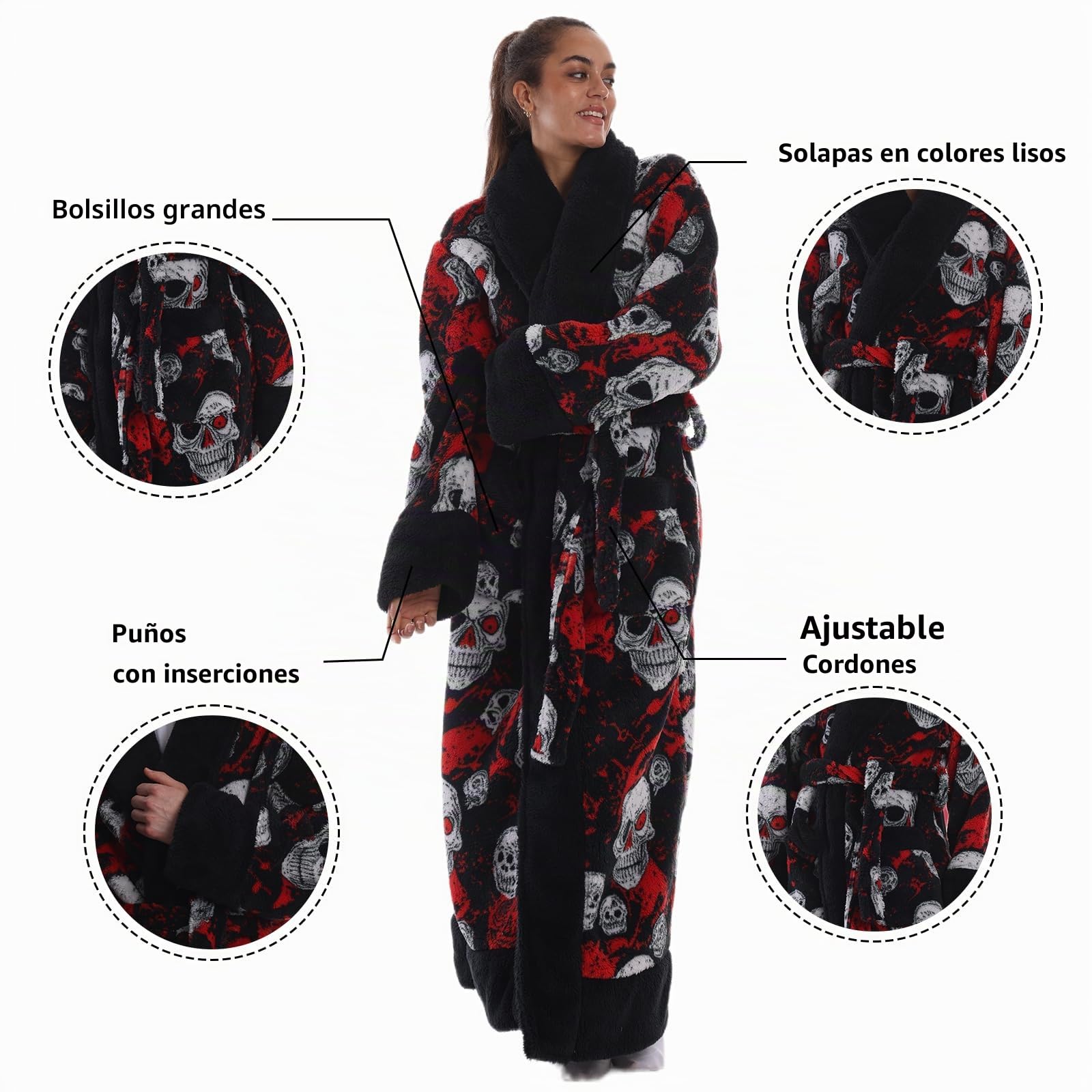 Albornoz Unisex Adultos - Albornoz de Felpa Largo 140 cm Extra Suave, Absorbente, Cinturón Ajustable, 2 Bolsillos, Talla Única para Hogar, Spa