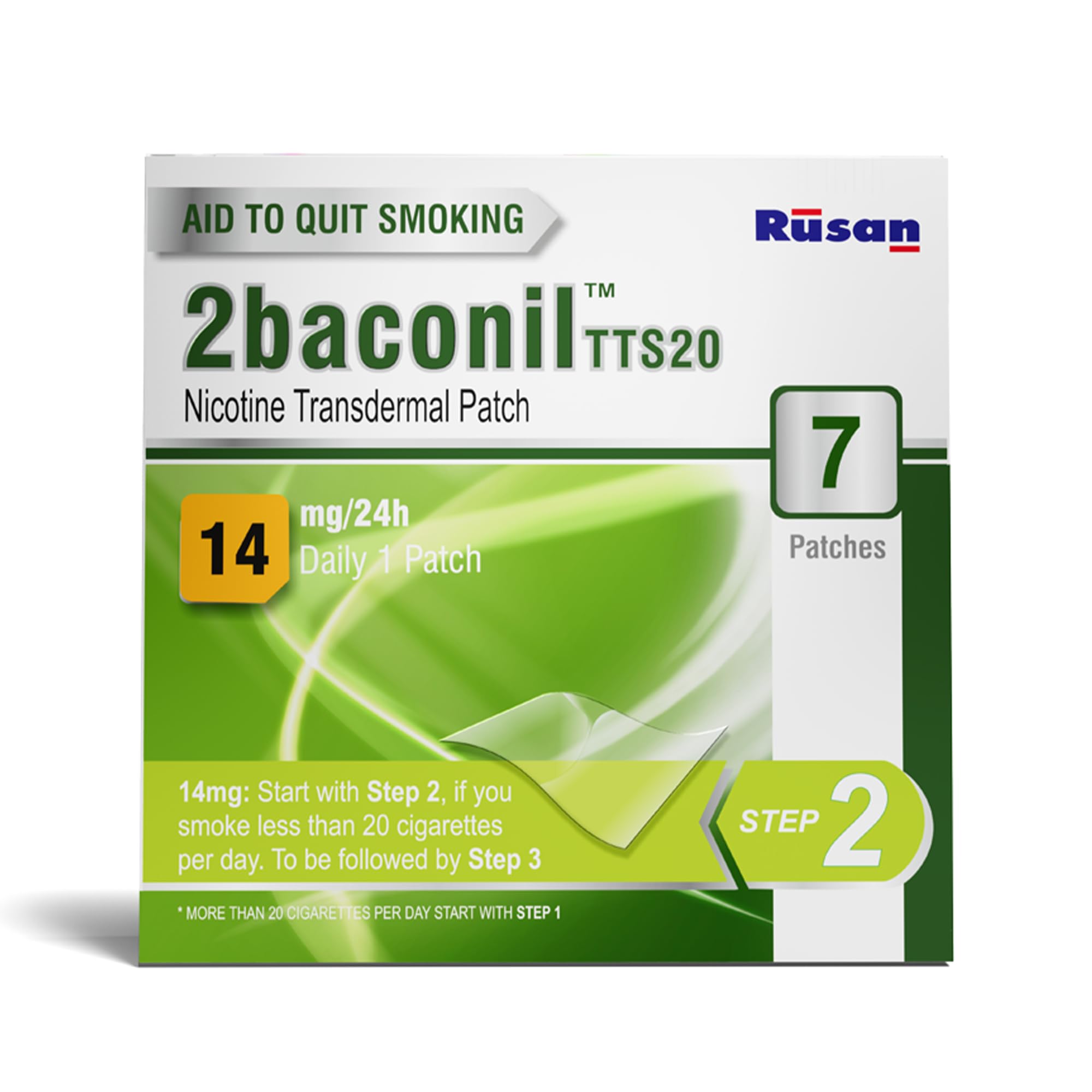 2baconil Nicotine Patch 14mg Step 2 | Stop Smoking Support | 7 Patches | NRT for Moderate Smokers