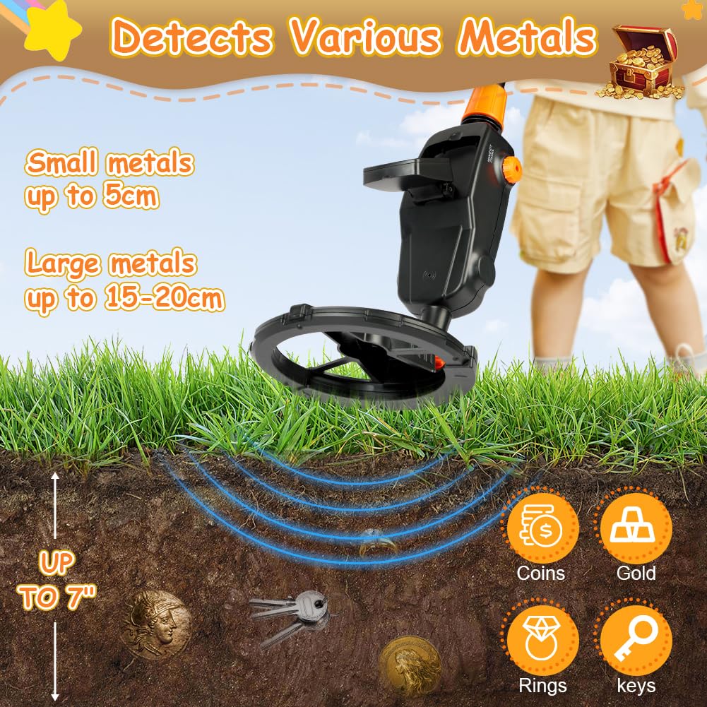 Flintronic Metal Detector for Kids, Metal Detectors with LCD Display and IP66 Waterproof Search Coil, Lightweight High Sensitivity Kids metal Detector, Beginners Gold detector with Shovel and Rake - Image 4