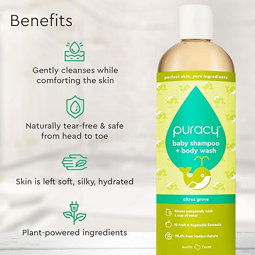 Miniatura 2 de Puracy Champú y gel corporal para niños lavado natural suave para bebés para pieles sensibles champú de bebé a base de plantas y jabón de baño