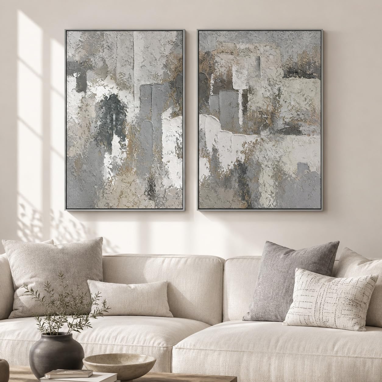 Photo 1 of SAFERRYHOME Abstract Textured Hand Painted Wall Art, 24"x36"x2 Panels