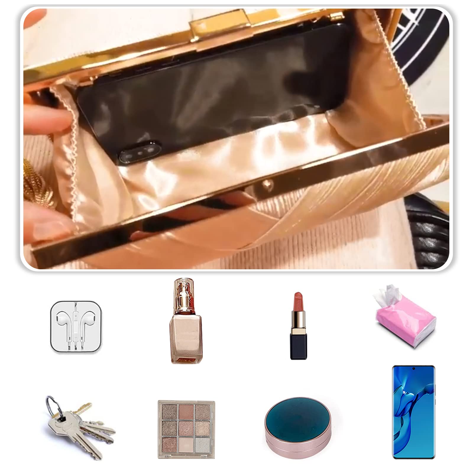 CORIOS Sac de Soirée Femme Frangé Embrayage Sacs à Main D'épaule de Mariée Élégant Sacs Fourre-Tout Ceremonie Mariage Fête Cocktail Pochette Portefeuille Or