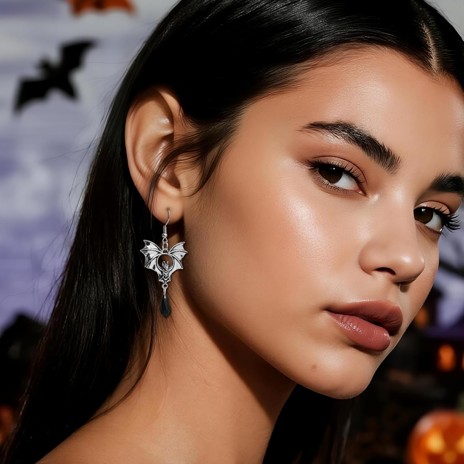 Halloween Black Silver Bat Drop Dangle Earrings for Women, Gothic Bats Hook Earings Holiday Vampire Costume Accessories Jewelry Gift - Image 2