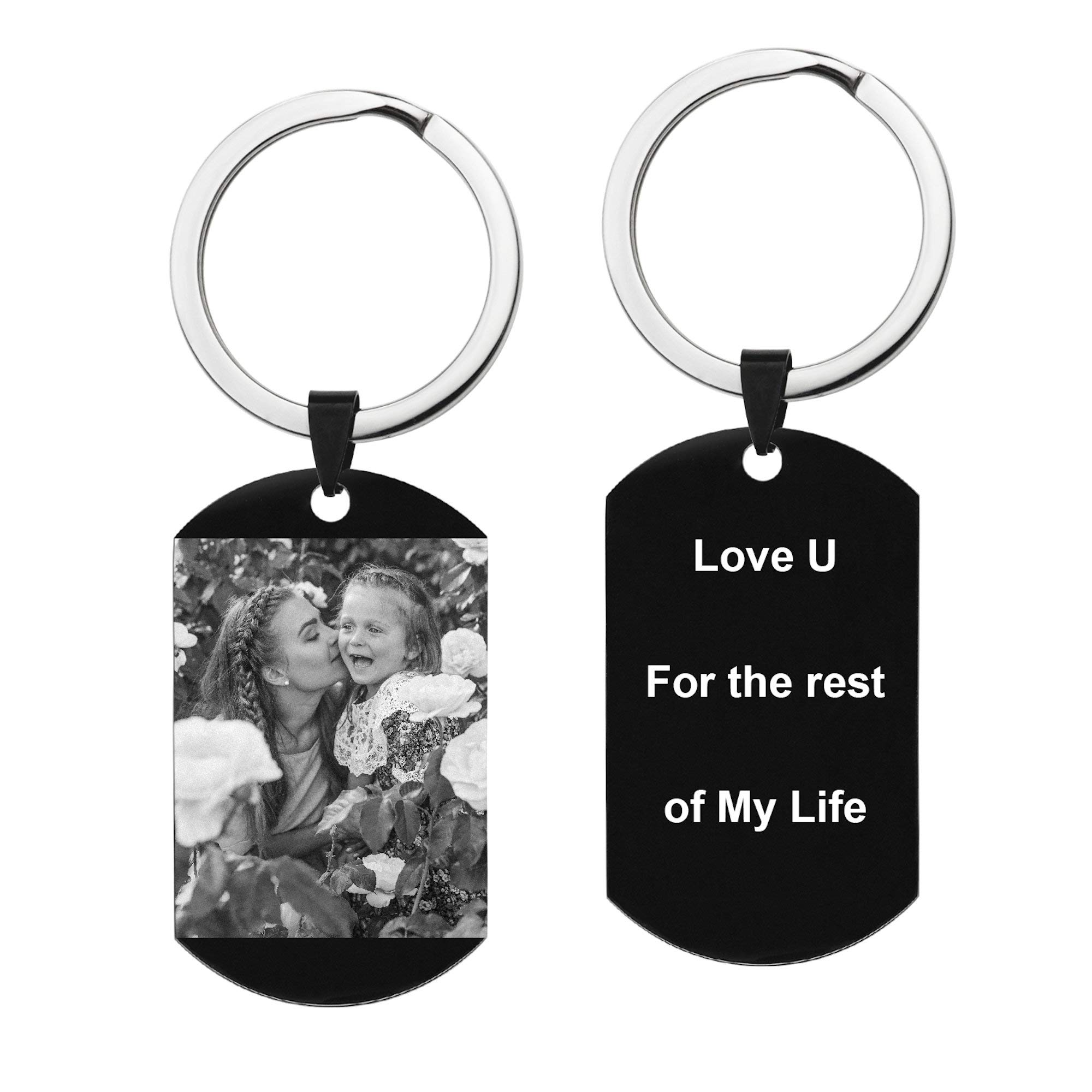 Personalizado grabado personalizado foto texto perro etiqueta colgante llavero azul