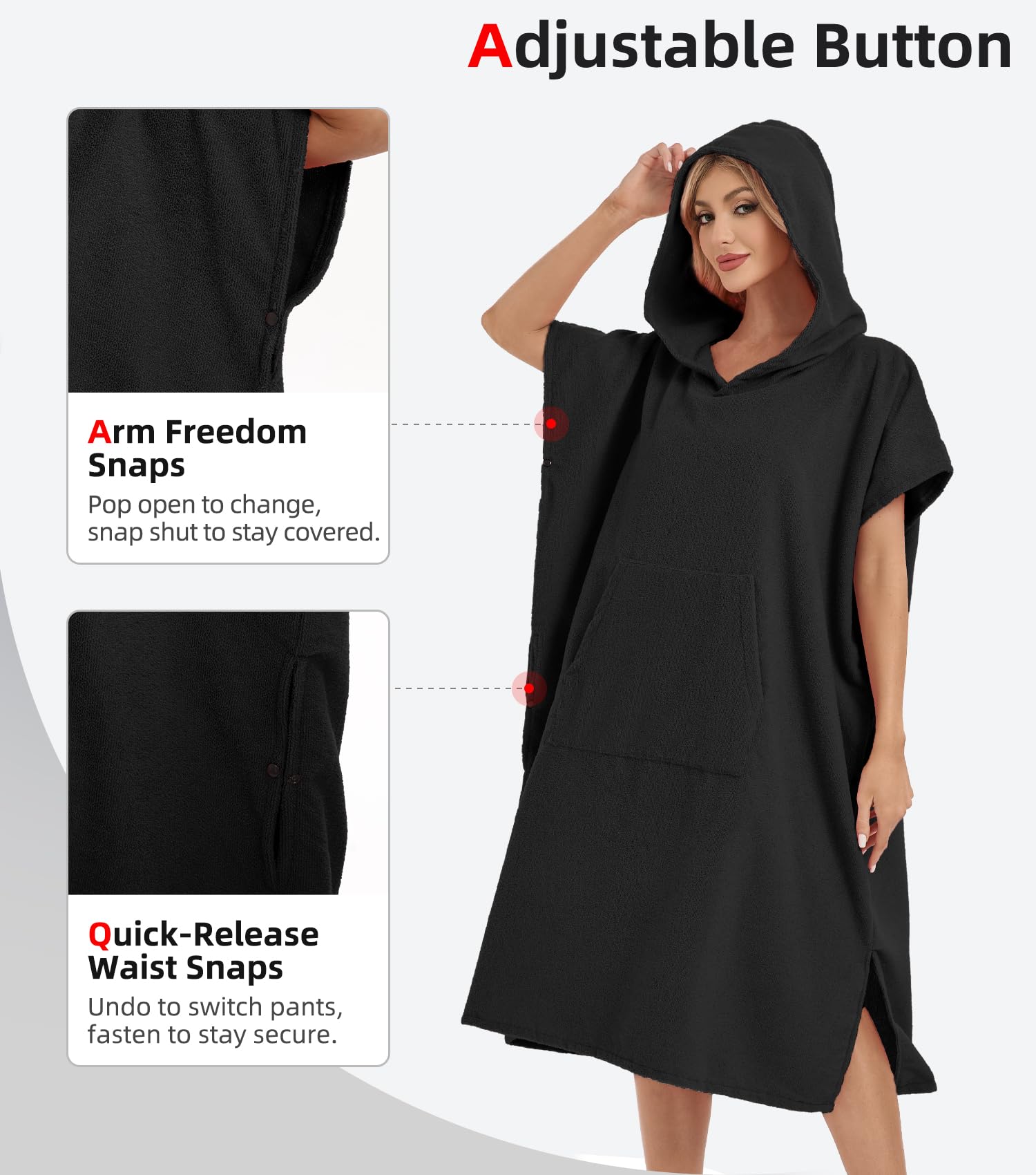 Abahub Poncho de Surf con Capucha de Microfibra,Poncho de Baño para Hombre y Mujer,Poncho Toalla para Cambiarse,Absorbente, Ligero y de Secado Rápido,Ideal para Playa, Piscina, Surf, Ducha y Casa,L