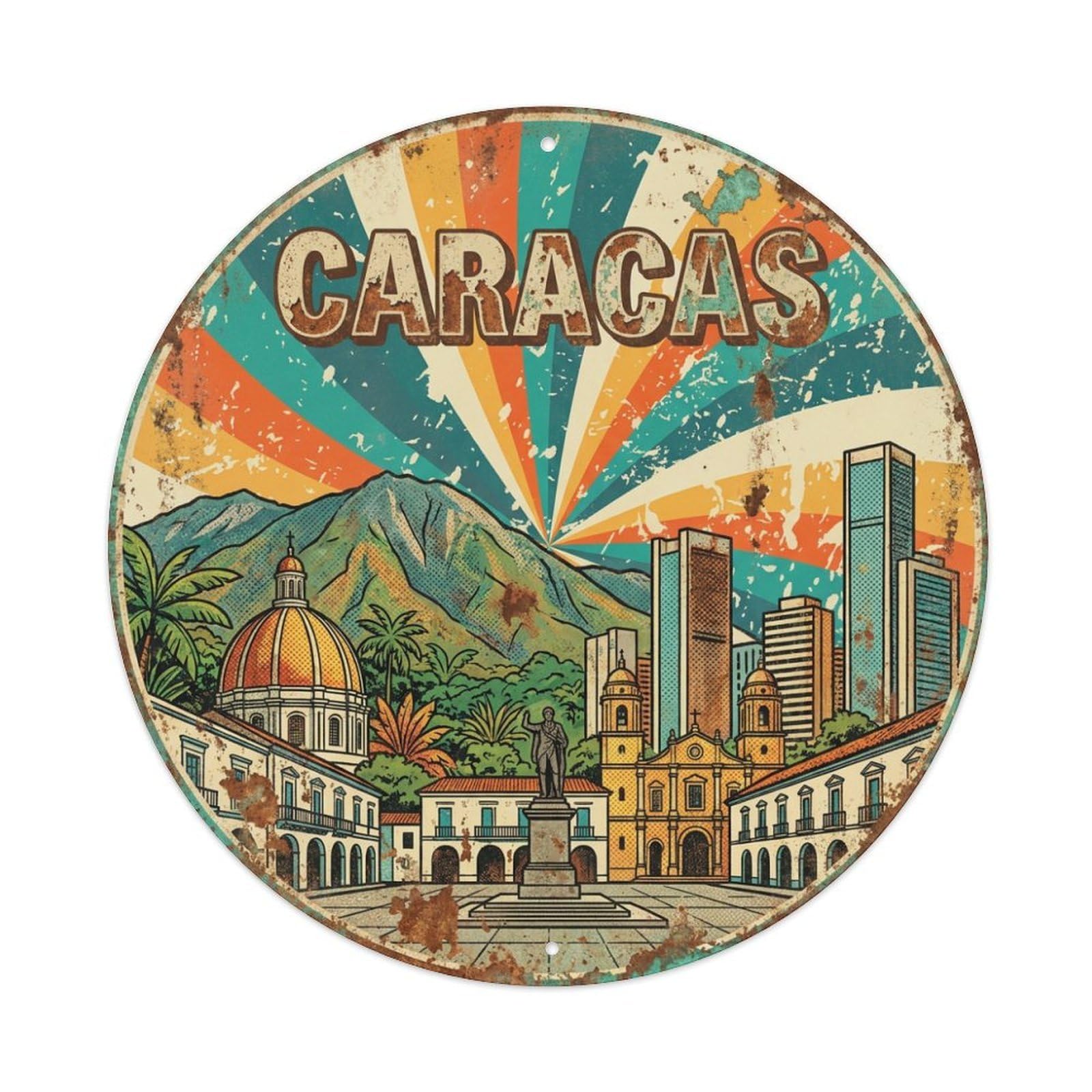 Vintage Travel Venezuela Caracas Metal Tin Sign