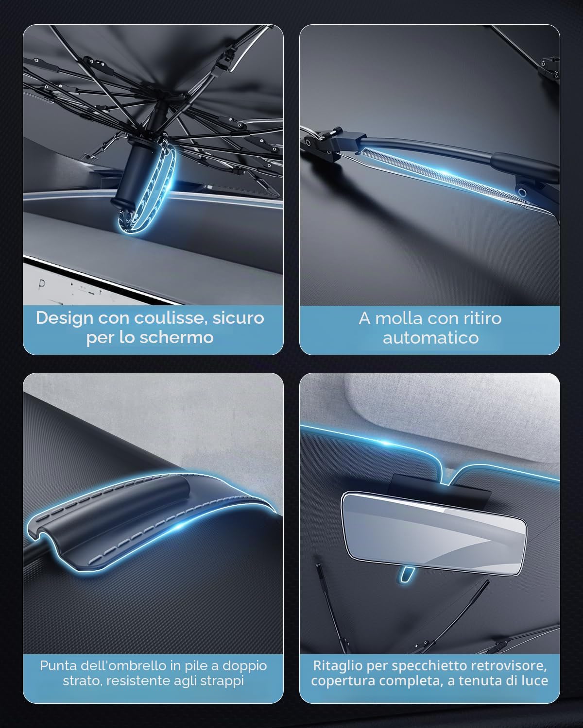 SKTU Parasole Parabrezza per Peugeot 208/e-208 2019-2025 2026 Cordino Design Pieghevole Parasole Protezione UV Protezione per Peugeot 208 Accessori Scheletro in fibra di carbonio