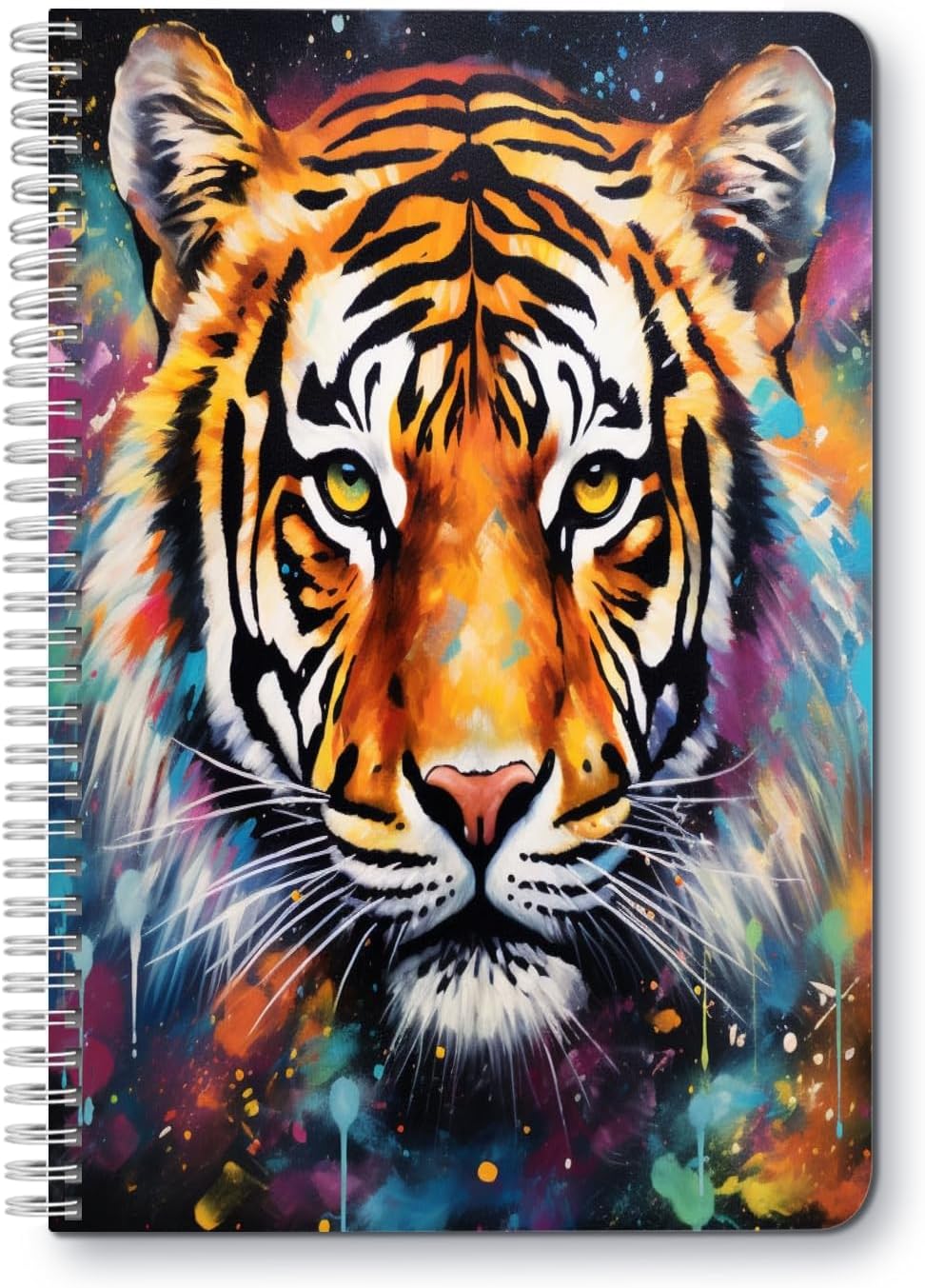 Spiral Notebook,Double-Wire Spiral College Lined Journal Composition School,College & Office Supplies,100 Pages,5.71x 8.26 in - Majestic Tiger with Vibrant Colors